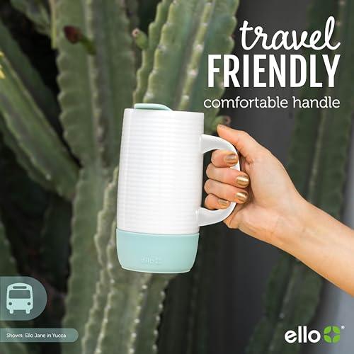 Ello Ello Jane 18oz Ceramic Travel Mug with Handle, Splash-Resistant Slider Lid and Built-in Coaster, Perfect for Coffee and Tea, BPA Free, Dishwasher Safe, Holiday Gift Her Him, Gray