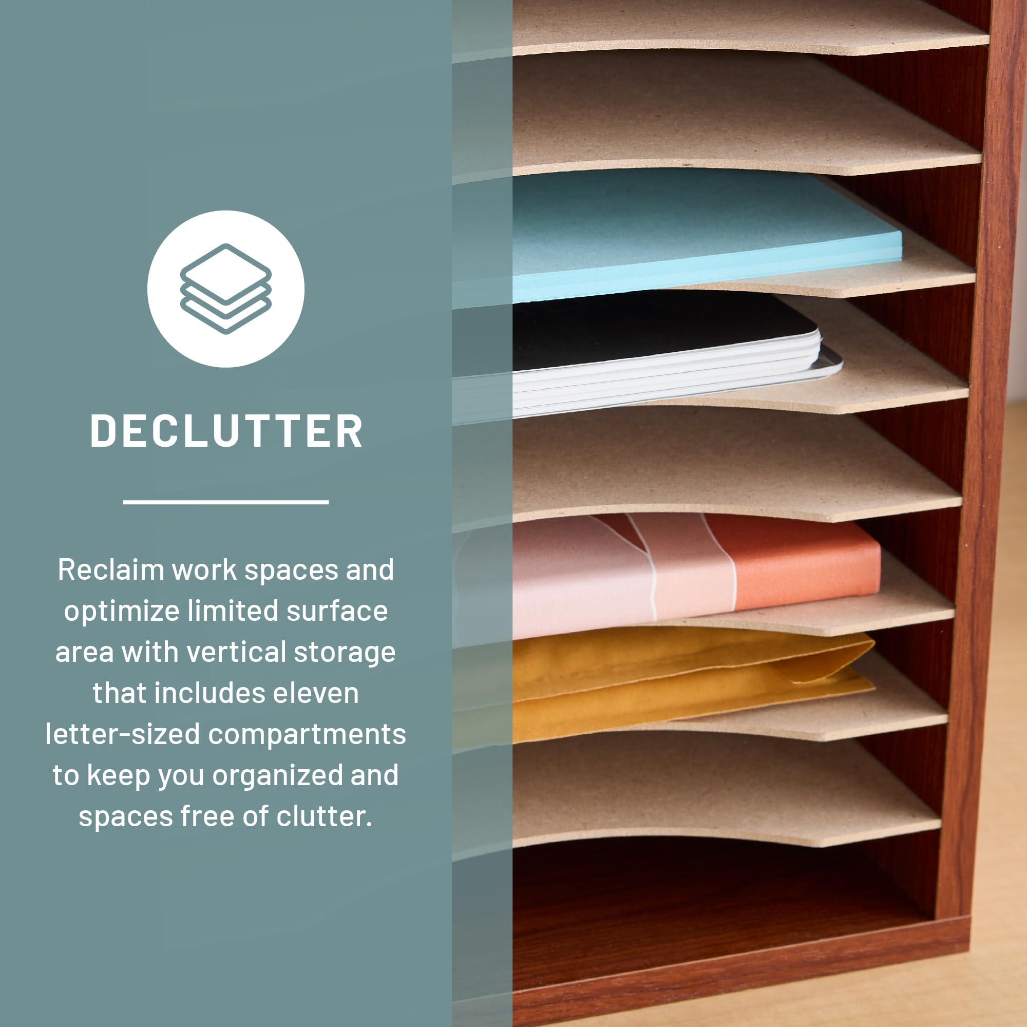 Safco Safco Vertical Literature Organizer, 11 Compartments, Office and Classroom Mailbox with Adjustable Shelves, Wood Paper and Mail Sorter, Cherry