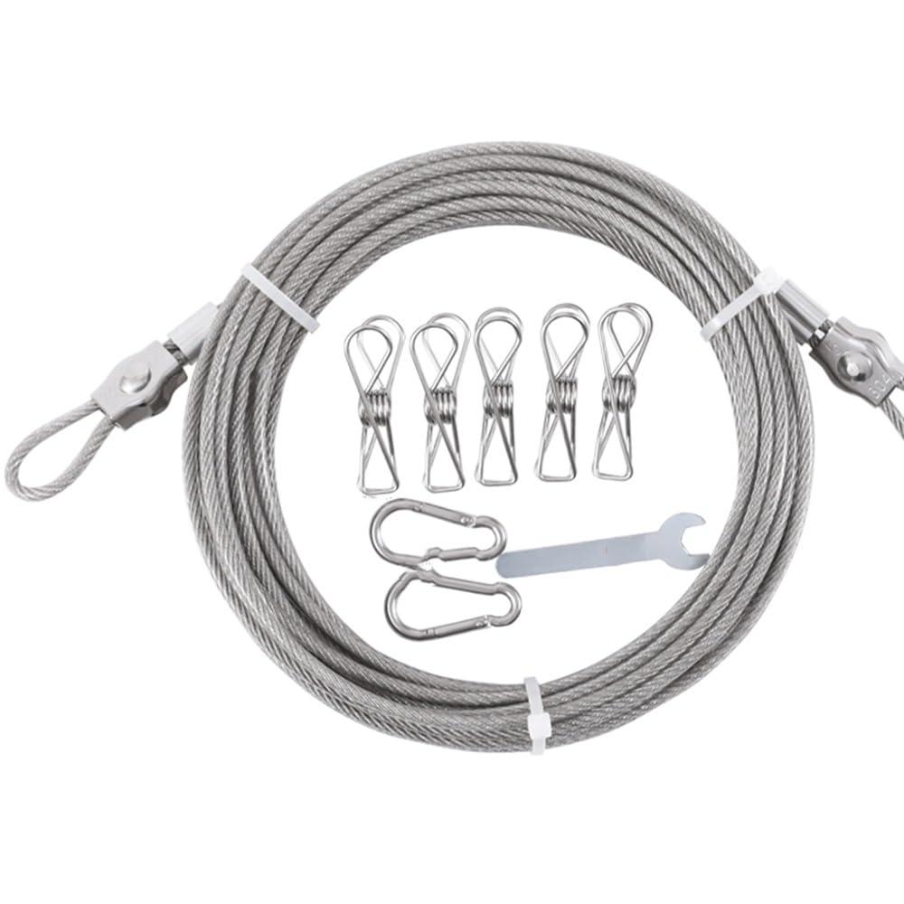 WIGING Stainless Steel Wire Rope, Garden Climbing Plants Suspension Wire Rope with 5 Clamps, 2 Snaps, 1 Wrench for Outdoor Craft Curtains Fence(4m/13.12ft)