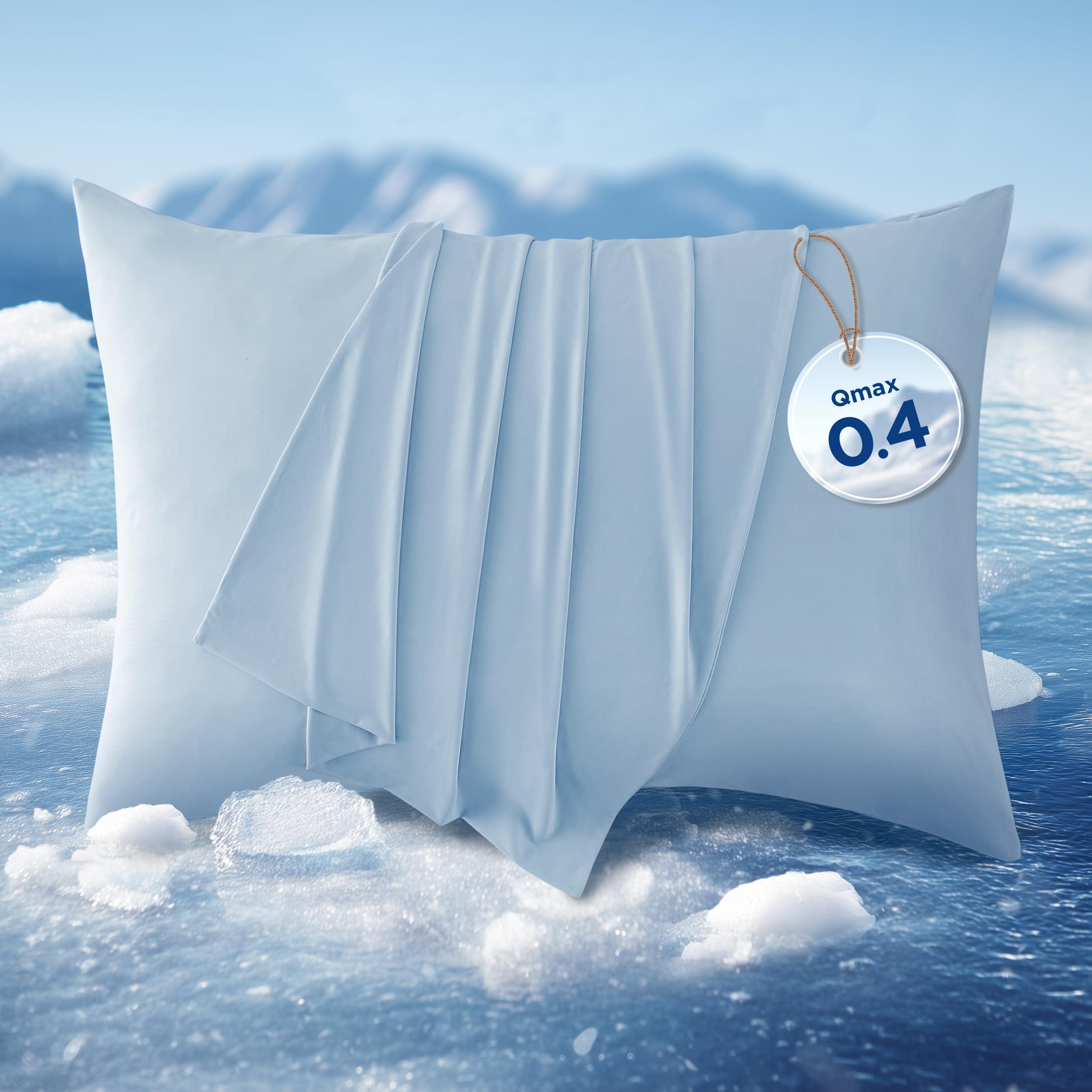 Bedsure Bedsure Cooling Pillow Cases Queen Size Set of 2, Cool Pillowcases for Hot Sleepers and Night Sweats, Silky Soft & Breathable Cold Pillow Covers with Hidden Zipper, Blue, 20x30 Inches