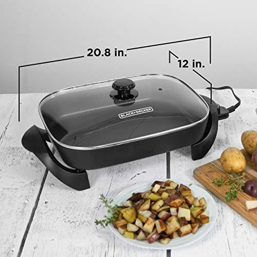 BLACK+DECKER BLACK+DECKER Electric Skillet, Variable Temperature Control, Nonstick Cooking Surface, Dishwasher Safe, Tempered Glass Lid, 12\"x15\"