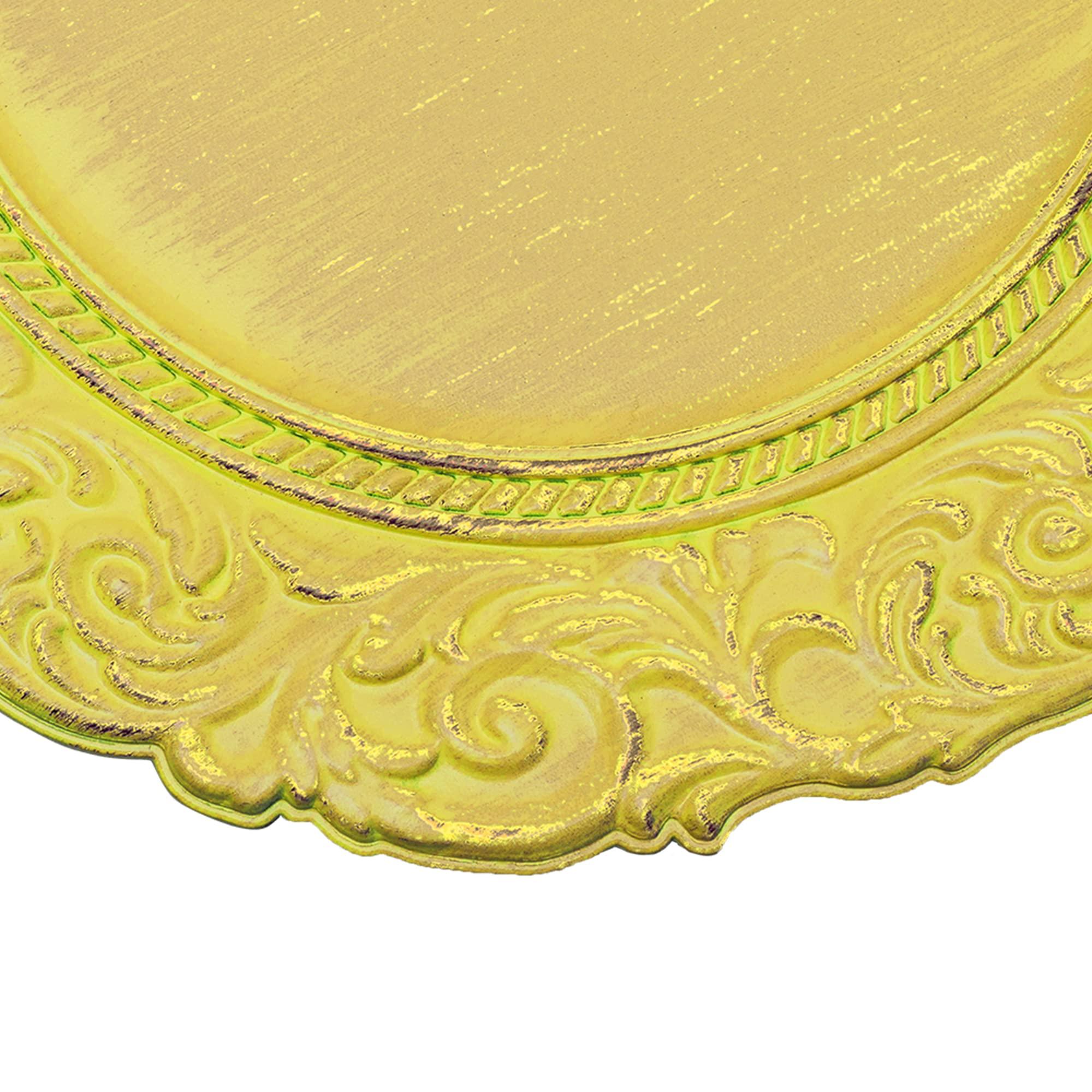 Simply Elegant Simply Elegant Antique Look Plastic Charger Plate | Service Plate for Parties, Dinner, Weddings, Quinceaneras and Events | 13 inch Diameter | Mustard- Gloss Finish | Set of 12
