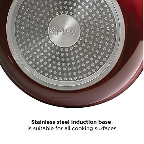 Ecolution Ecolution Bliss 9.5 Inch Non-Stick Ceramic Fry Multipurpose Use, Silicone Stay Cool Handle, Easy Clean, Chef Pan, Red