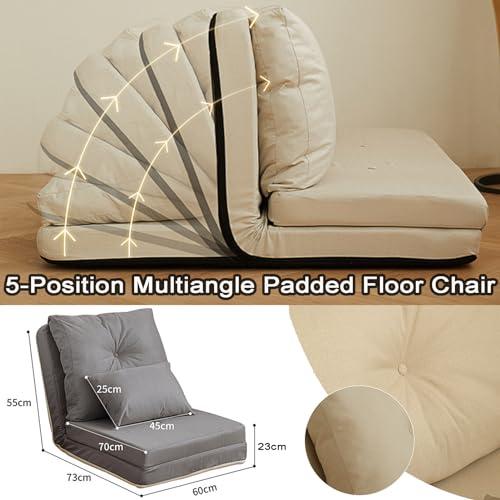 PBTMCD Back Support Floor Sofa with Pillow, Thickened Cushion, 5-Position Adjustable Foldable Lazy Sleeper Bed, Removable & Washable Cloth Cover, Meditation Couch Chaise Lounge (Color : PU Leather Fabric Bl