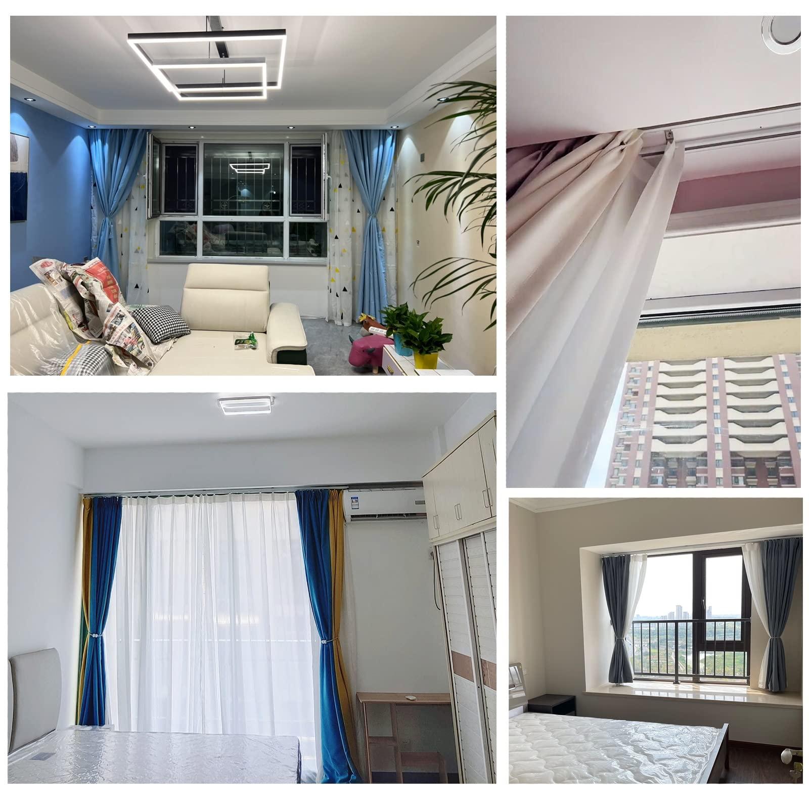 NOIRDA Double Curtain Track, Ceiling Or Wall Mount Curtain Track Set, Double Layer Aluminium Rails For Home Bay Window Room Divider, Customized Length(Color:White - A,Size:4m/13.1ft)