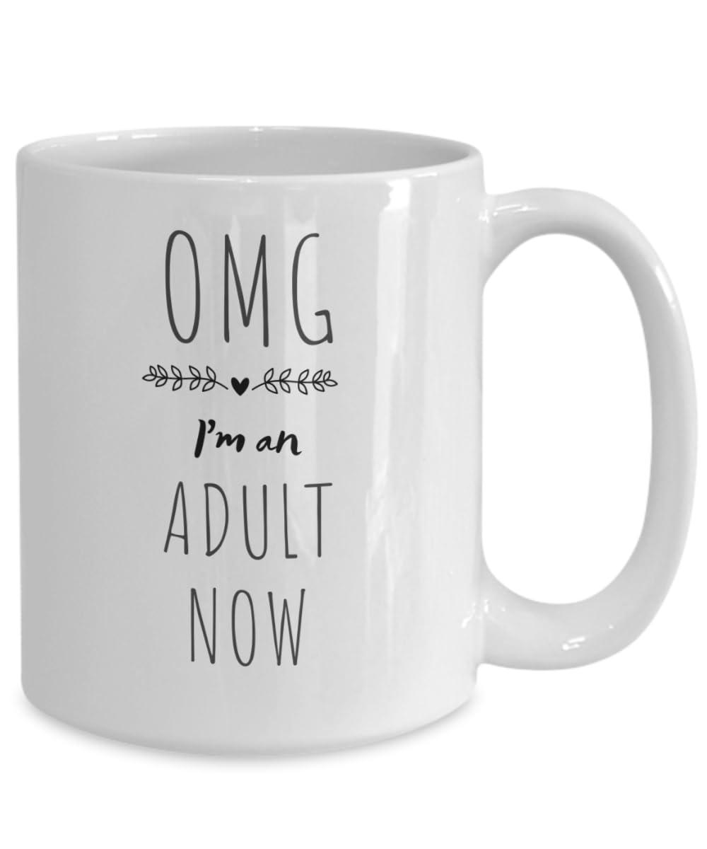 Generic Coffee Mug for 18th Birthday, OMG I\'m an Adult Now, Novelty Funny Mug, Gift for Son, Daughter, Grandchild, Hunour Present for Eighteenth