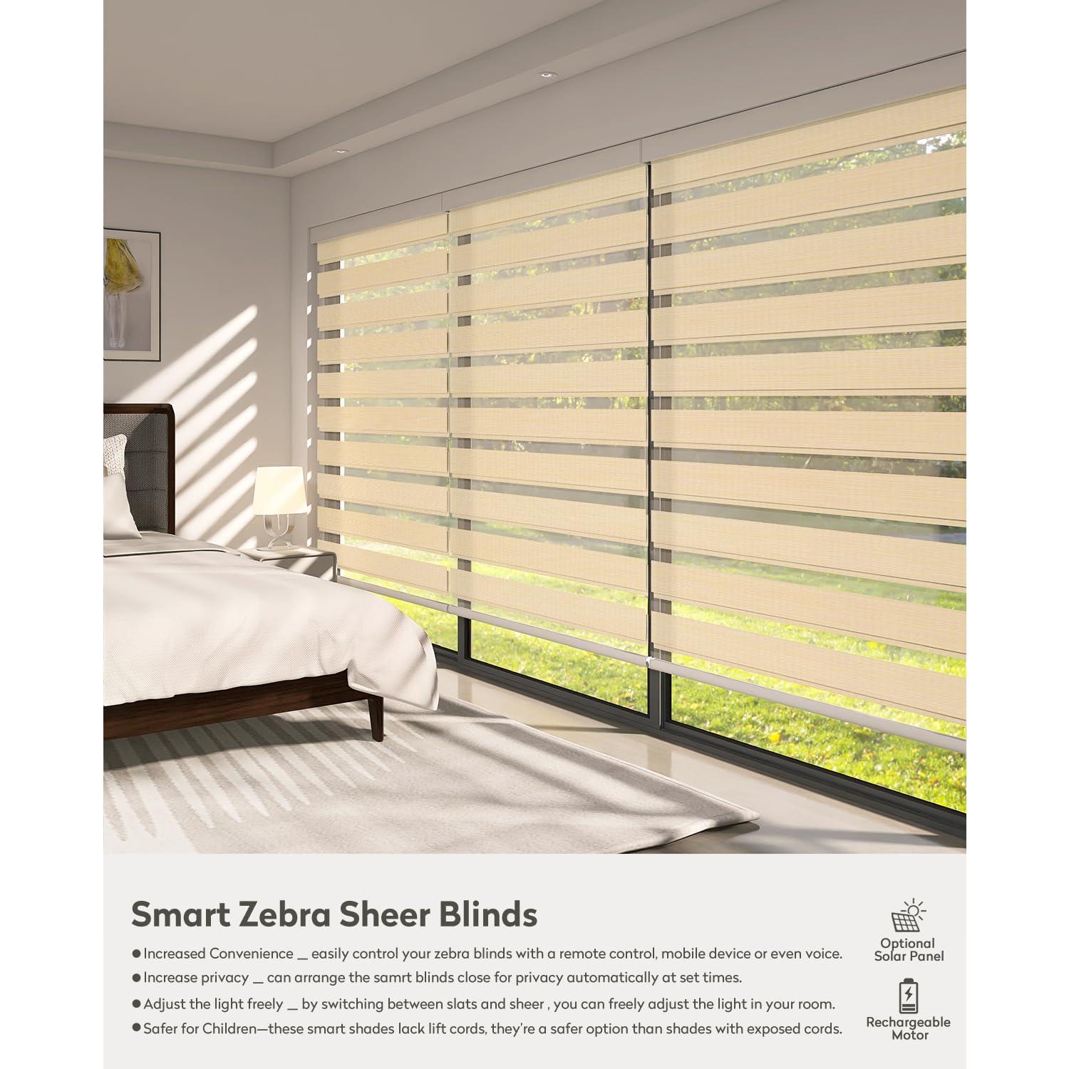 ACMEART ACMEART Motorized Zebra Shades with Remote,Dual Layer Automatic Window Blinds,Light Filtering Electric Blinds for Home Office Custom Size (Beige)