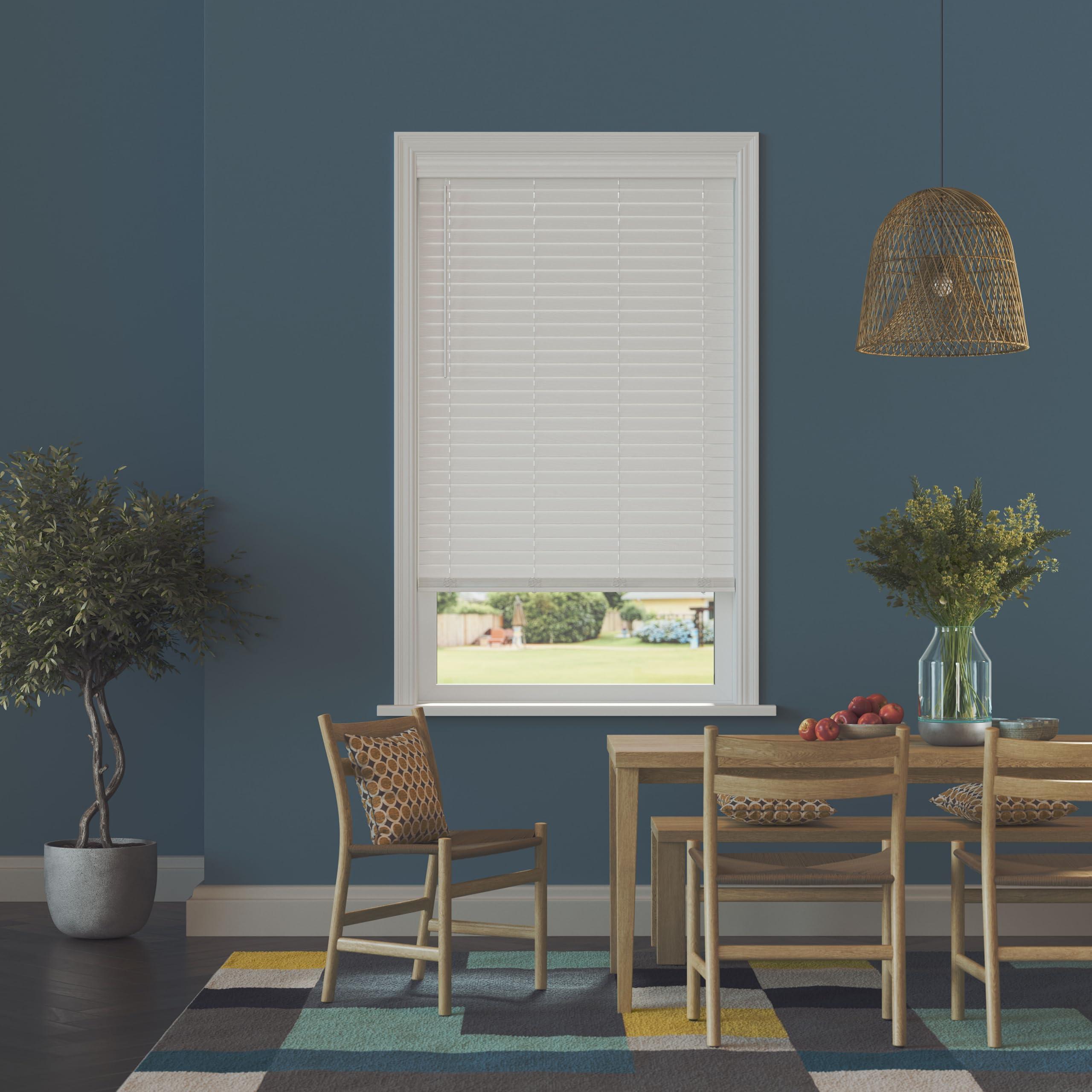 Lumino Lumino 2-Inch Cordless Faux Wood Blinds, 67.75" Width x 60" Length, White - Custom for All Window Sizes, Wood Embossed Slats, Crown Valance, Venetian for Indoor Windows