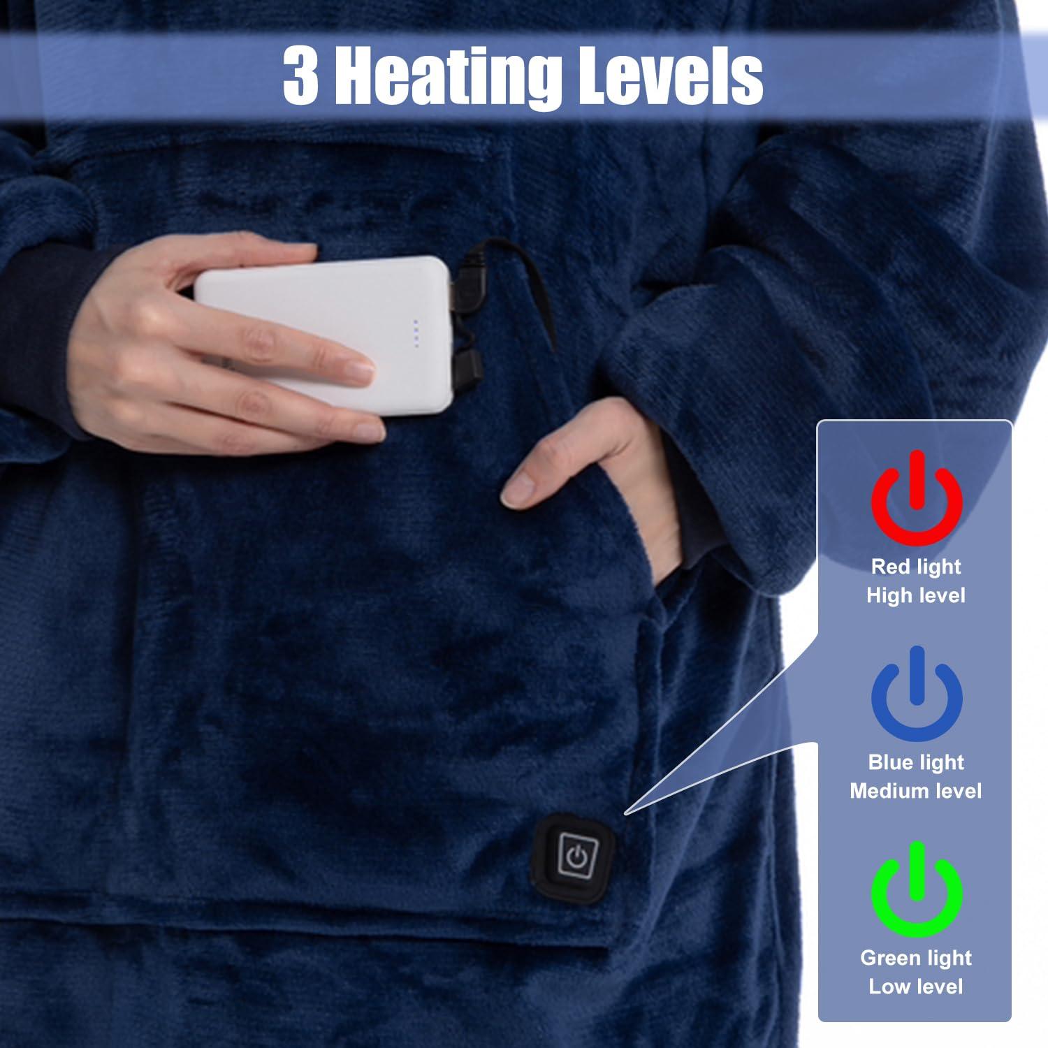 WOOLALA Heated Wearable Blanket Oversized Lazy Hoodie with Large Heating Area on Back Electric Heating Blanket Cozy Short Version Controller with Cable