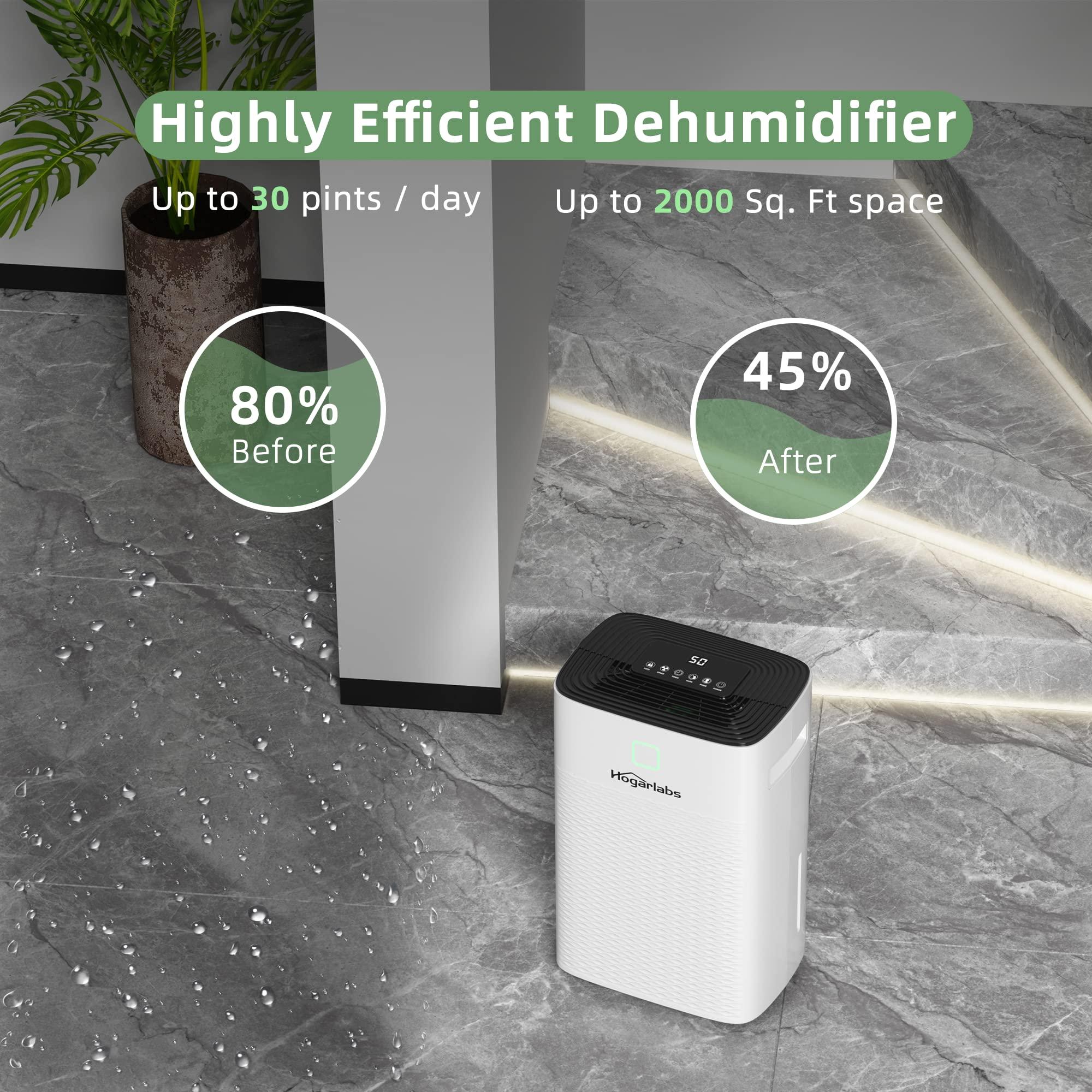 HOGARLABS HOGARLABS 34 Pint Dehumidifiers for Home Basements, with 3 Working Modes, Overflow Protection, and Auto Shut off Restart. Ultra Silent Dehumidifier with Drain Hose, Intelligent Humidity Control