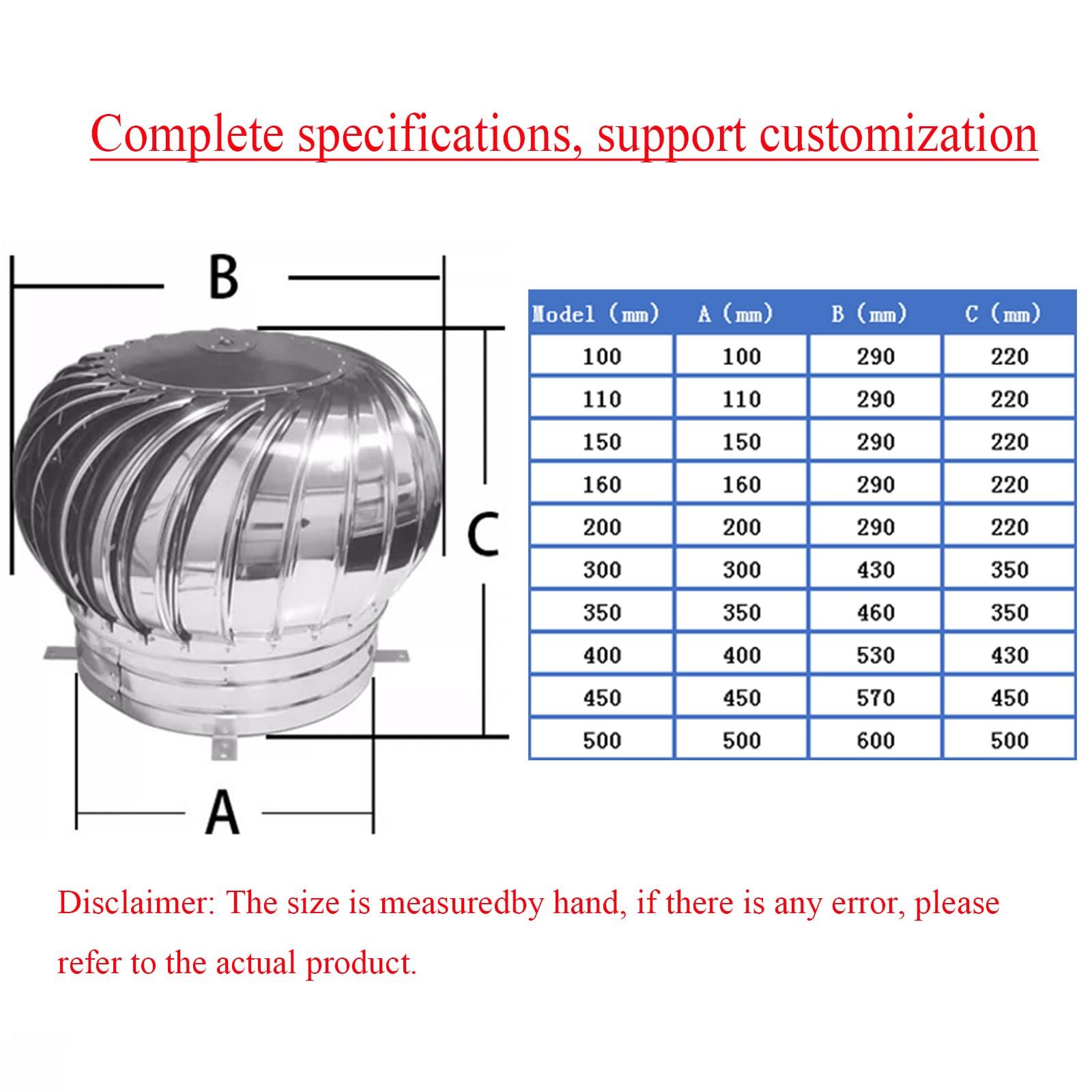 ZAIHW Stainless Steel Rotating Ventilation Chimney Cowl,Turbine Ventilator Stainless Steel Rotating Chimney,Rotating Chimney Cowl Cap,Spinner Anti-downdraught Pipefitter,150mm