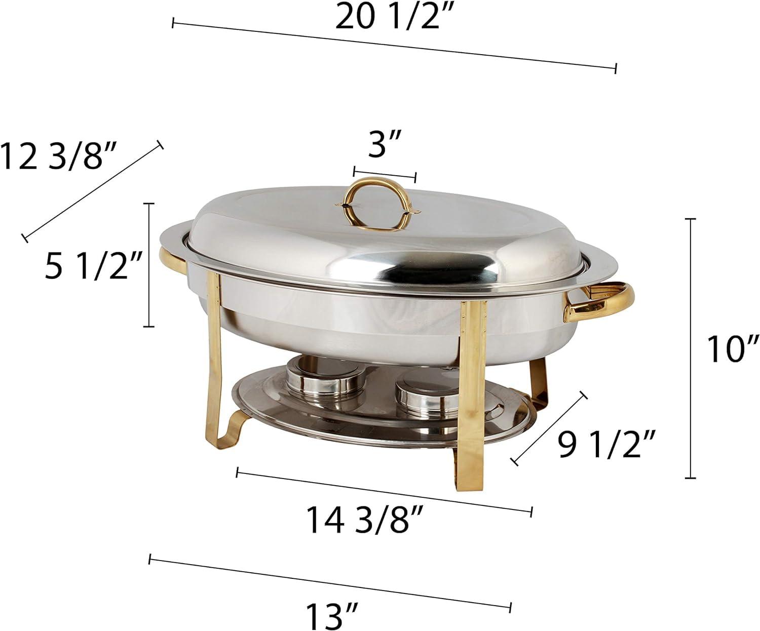 TrueCraftware TrueCraftware- 6 Qt. Stainless Steel Half Size Oval Chafing Dish Gold Accented Complete Set- Food Warmer Chafers and Buffet Warmer Sets for Catering Event Party Holiday Buffet Weddings Catering