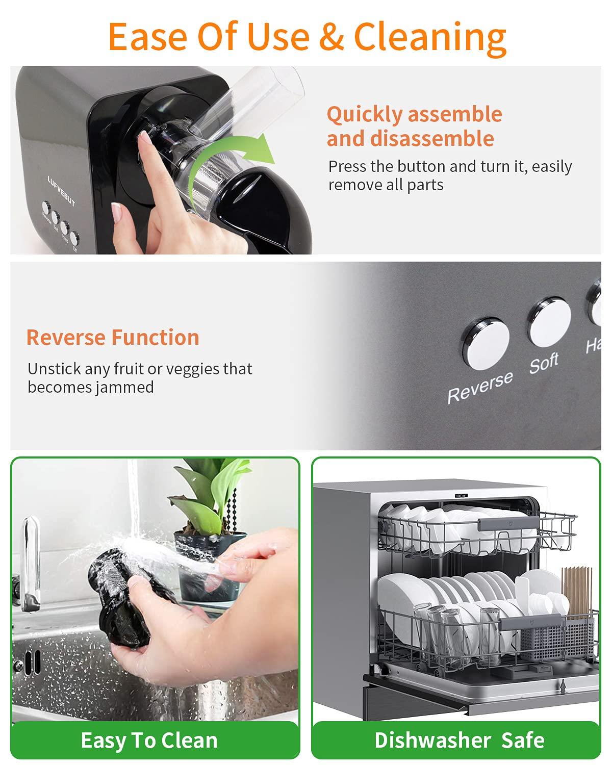 LUFVEBUT Slow Juicer Machine for Vegetables and Fruits Cold Press Masticating Juicer Extractor Celery Wheatgrass Leafy Greens Carrot Ginger Beet, Easy to Clean Juicer BPA-Free Reverse Function,Dishwasher Safe