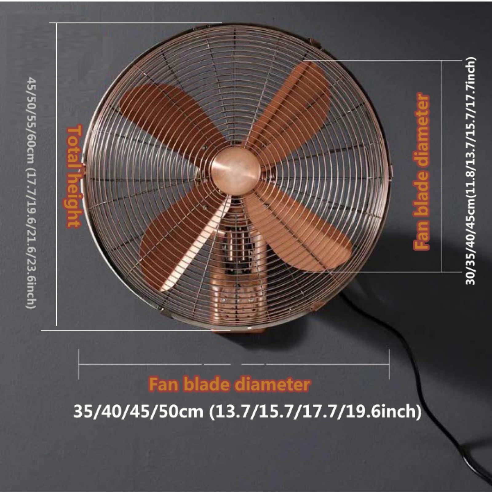 Topjia Metal Retro Wall Fan,3 Speed Mechanical / Remote Control Wall-mounted Fan,Left and right oscillating head wall mounted fan for Industrial,Commercial,Residential (18 inch, Red bronze remote control)