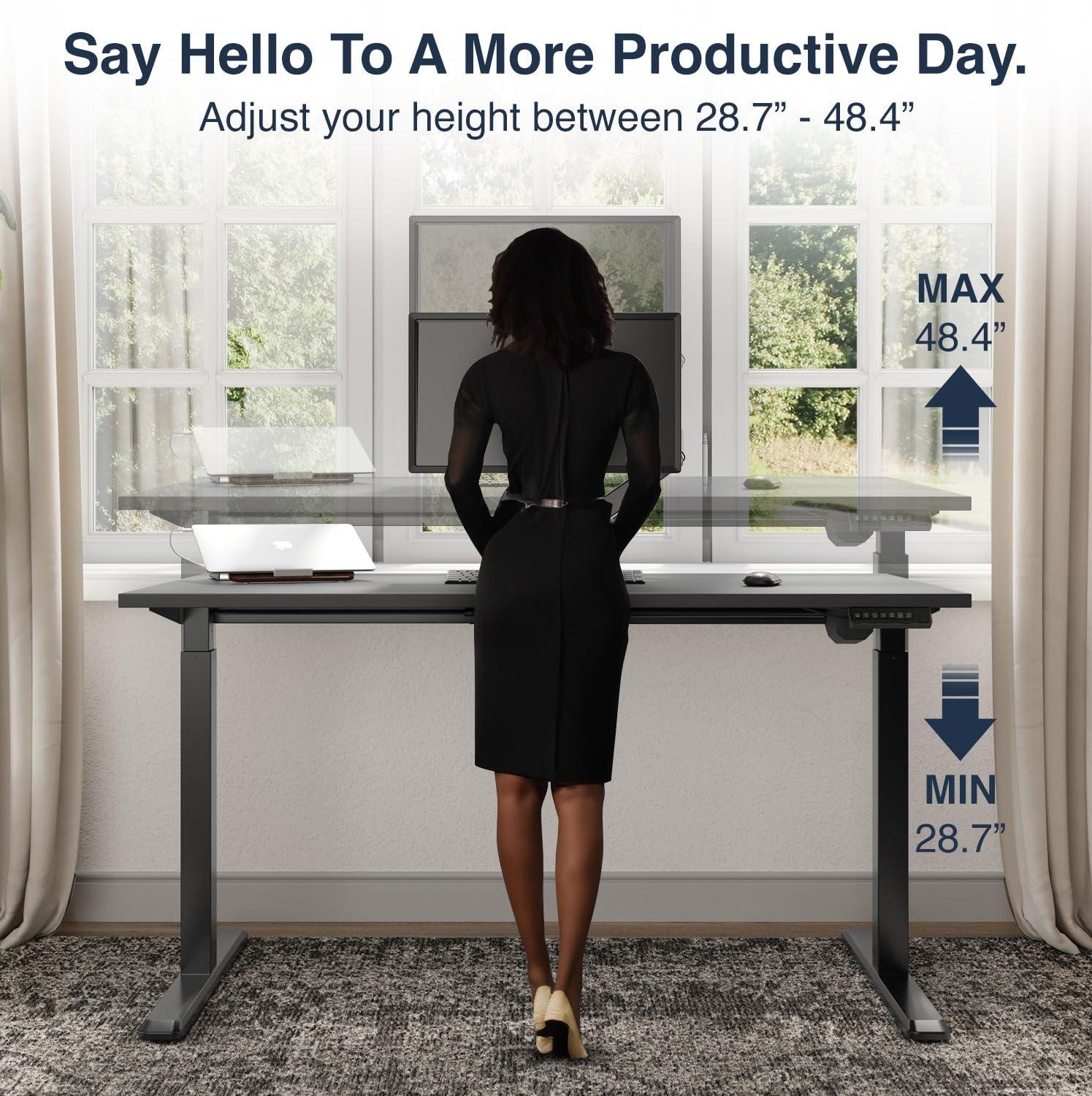 Desky Desky Single Sit Stand Desk - Adjustable Standing Desk - Ergonomic Sit & Stand Up Desk - 47x29.5 Electric Standing Desk - Adjustable Height Table - Sit to Stand Desk - Height Adjustable Desk, White