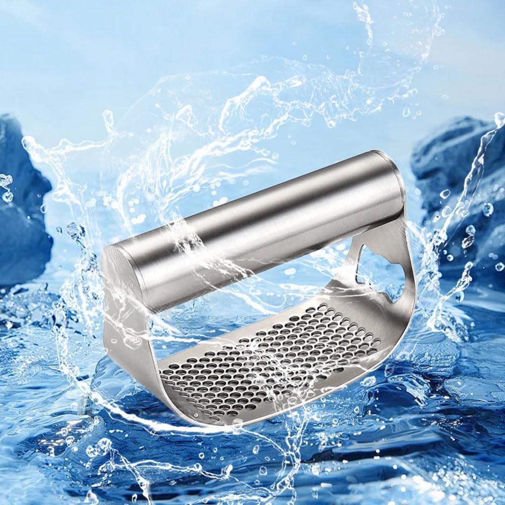 HOAIME Stainless Steel Garlic Press, 2024 Upgraded Garlic Press Rocker Garlic Crusher, Multifunctional Garlic Chopper with Peeler and Cleaning Brush Kitchen Gadgets (D)