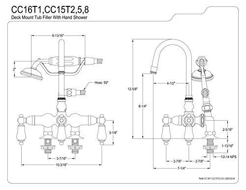 Kingston Brass Kingston Brass CC16T1 Vintage Leg Tub Filler with Hand Shower, H&C Porcelain Lever Handle, Polished Chrome