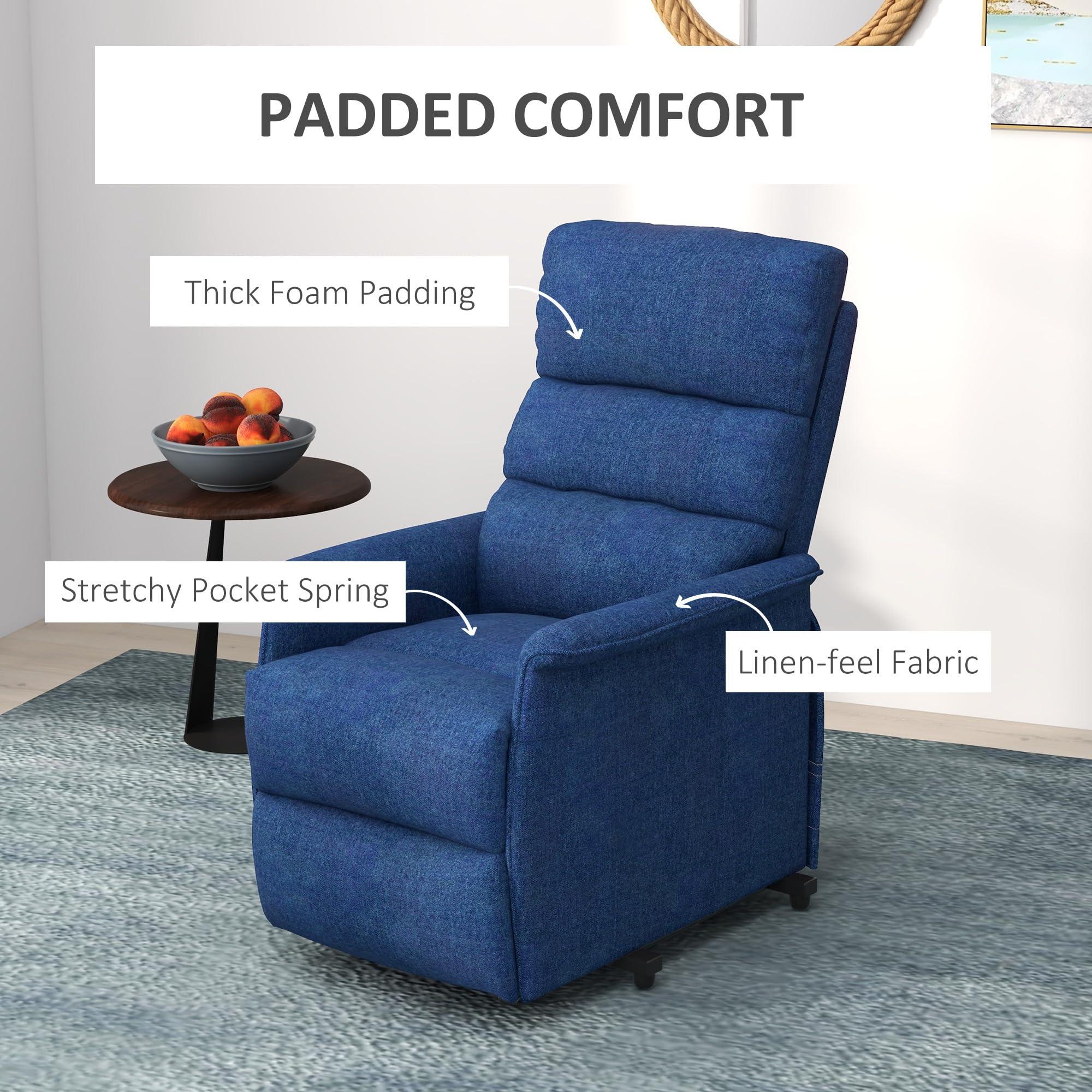 HOMCOM HOMCOM Power Lift Recliner Chair for Elderly, Easy Assembly, Fabric Lift Chair for Adults, Recliner Sofa with Remote Control, Side Pockets for Living Room, Dark Blue