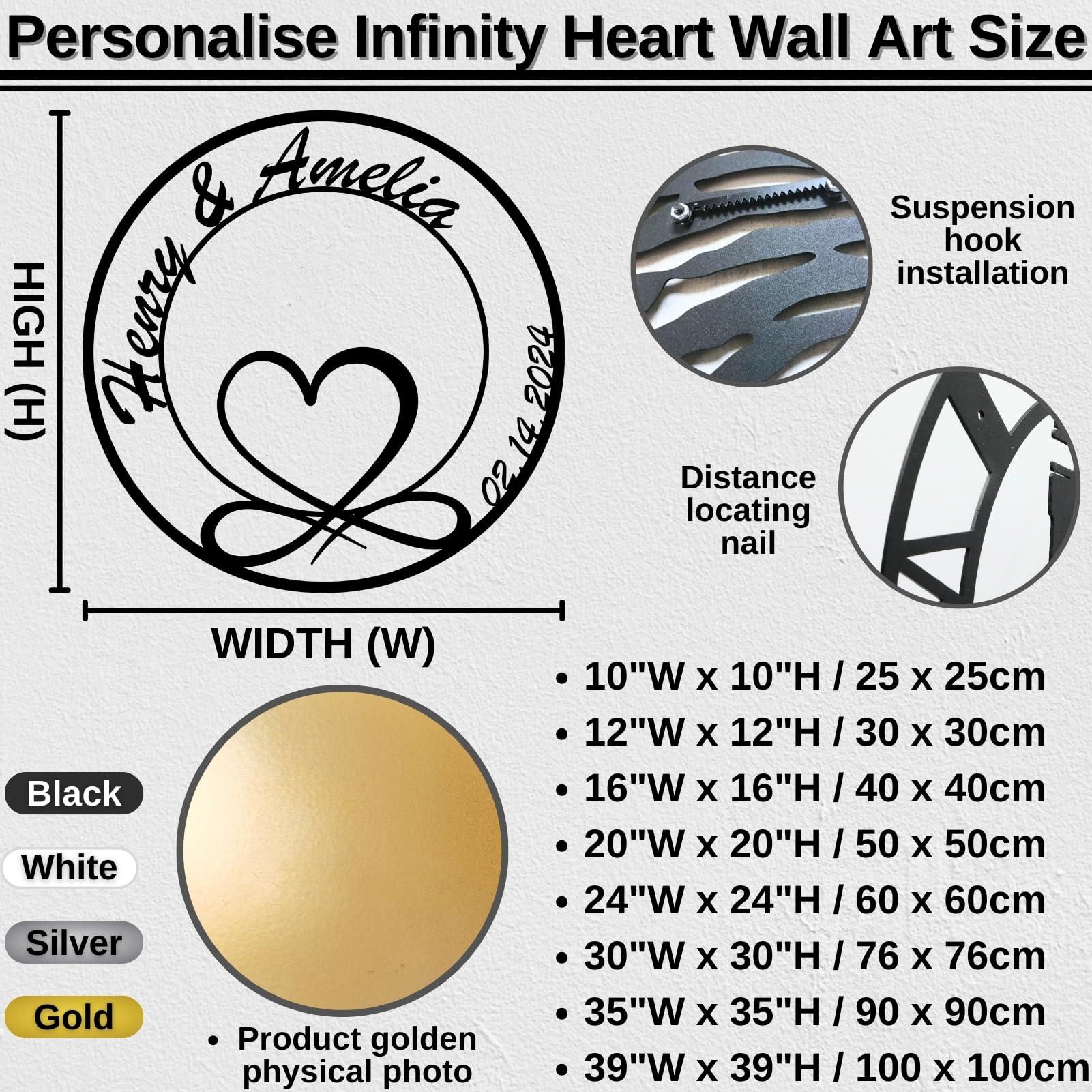 lunwall Infinity Heart Metal Wall Art, Infinity Wall Decor, Metal Heart Wall Decor, Metal Infinity Sign Wedding Gifts, Personalized Infinity Sign, Metal Infinity Symbol, Personalized Wall Art for Couples,