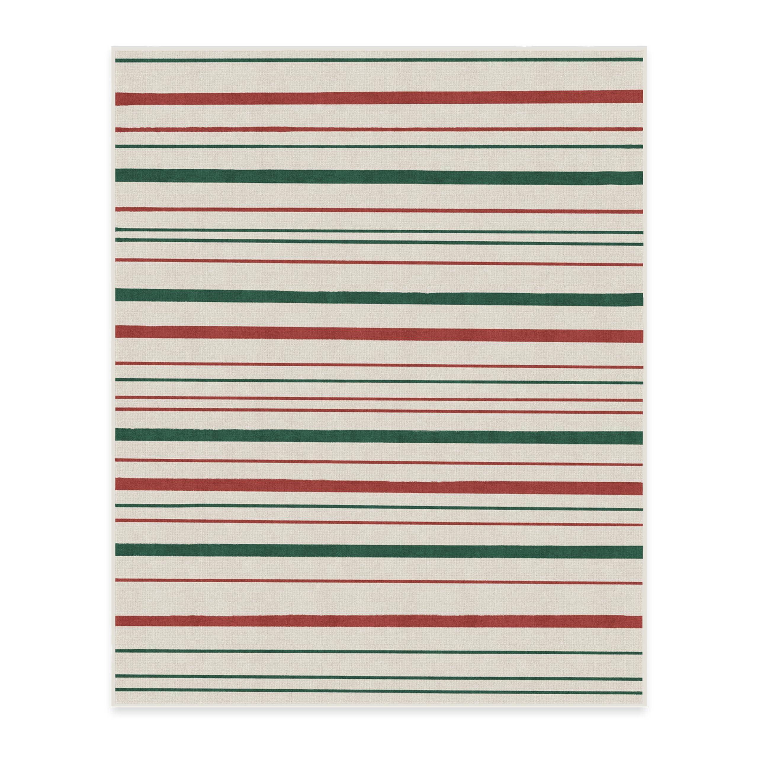 RUGGABLE Ruggable Washable 8x10 Large Area Rug, Hudson Stripe Red & Green, Premium Christmas Rugs for Living Room, Bedroom, Kitchen, Office, Classroom with Gripper Non Slip Pad, Hudson Stripe Red & Green