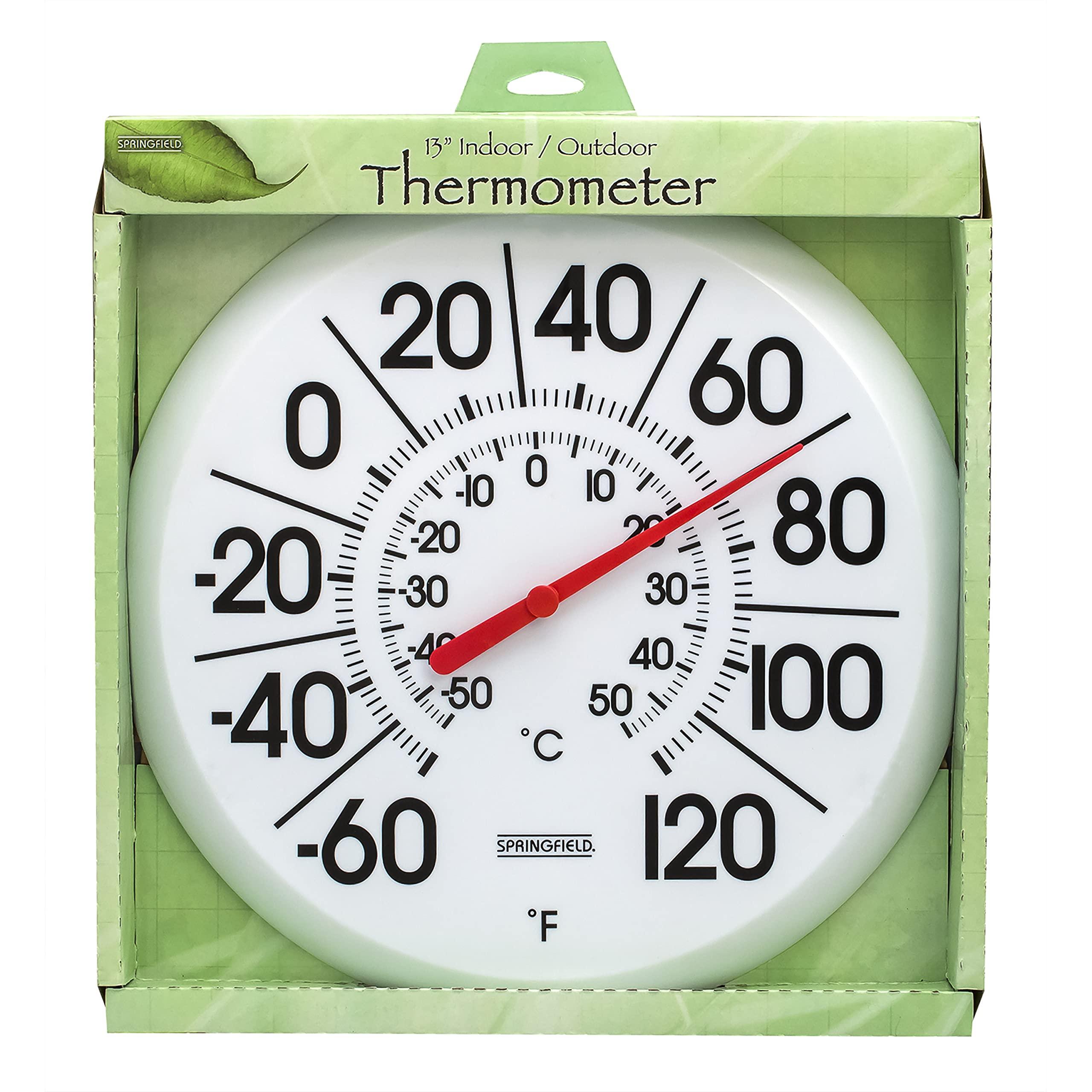 Springfield Springfield Indoor Outdoor Big and Bold Thermometer with Mounting Bracket, Easy to Read Numbers for Patio, Pool, and Indoor Areas, 13.25-Inch, White
