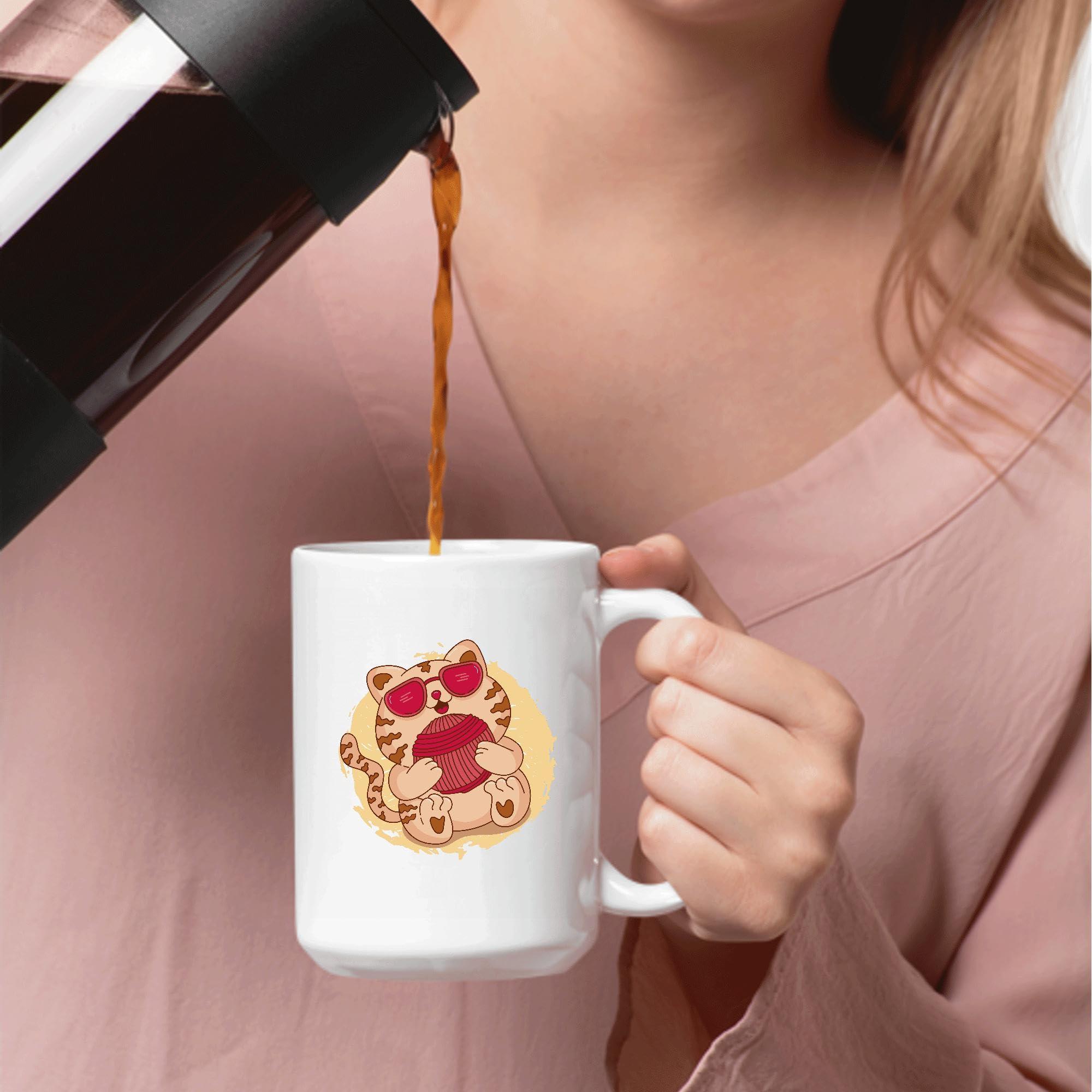 Generic Cool Cat Gift Design Featuring Wool Ball Sunglasses 11oz 15oz White Coffee Mug