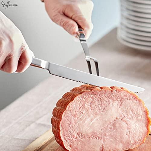 Guffman Browne Two Pronged Fork Tine Elite - 11 Inch Kitchen Forks Carving Fork for Meat Stainless Steel Kitchen Utensils Meat Fork Carving - Silver Heavy Duty Serving Fork Carving Set Meat Forks for Kitchen