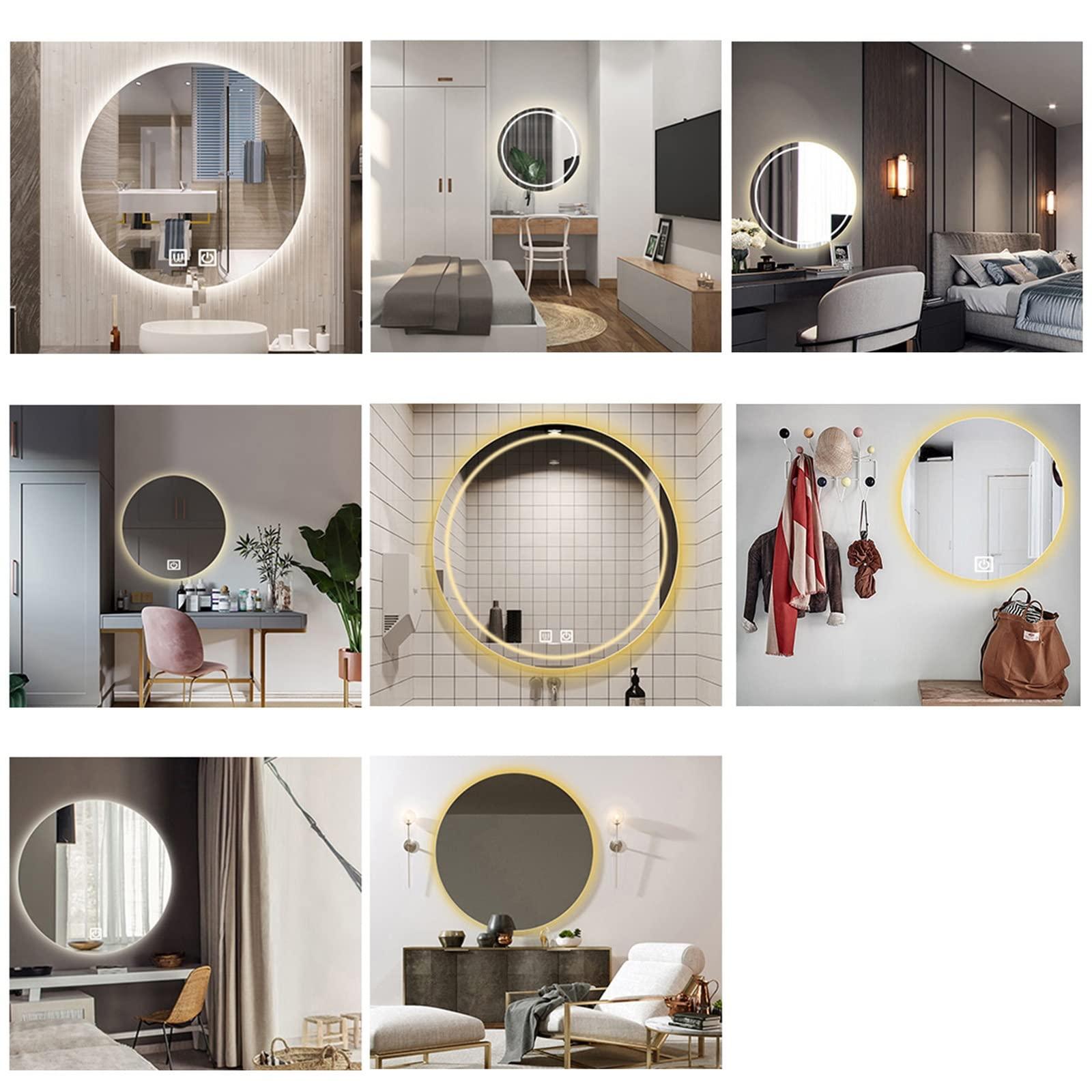 LLYLAY Vanity Mirror with Lights,LED Bathroom Mirror Round,Bathroom Mirrors for Wall,Circle Mirror,Polished Frameless Wall Mirror for Bathroom, Vanity, Bedroom,White/Warm Light