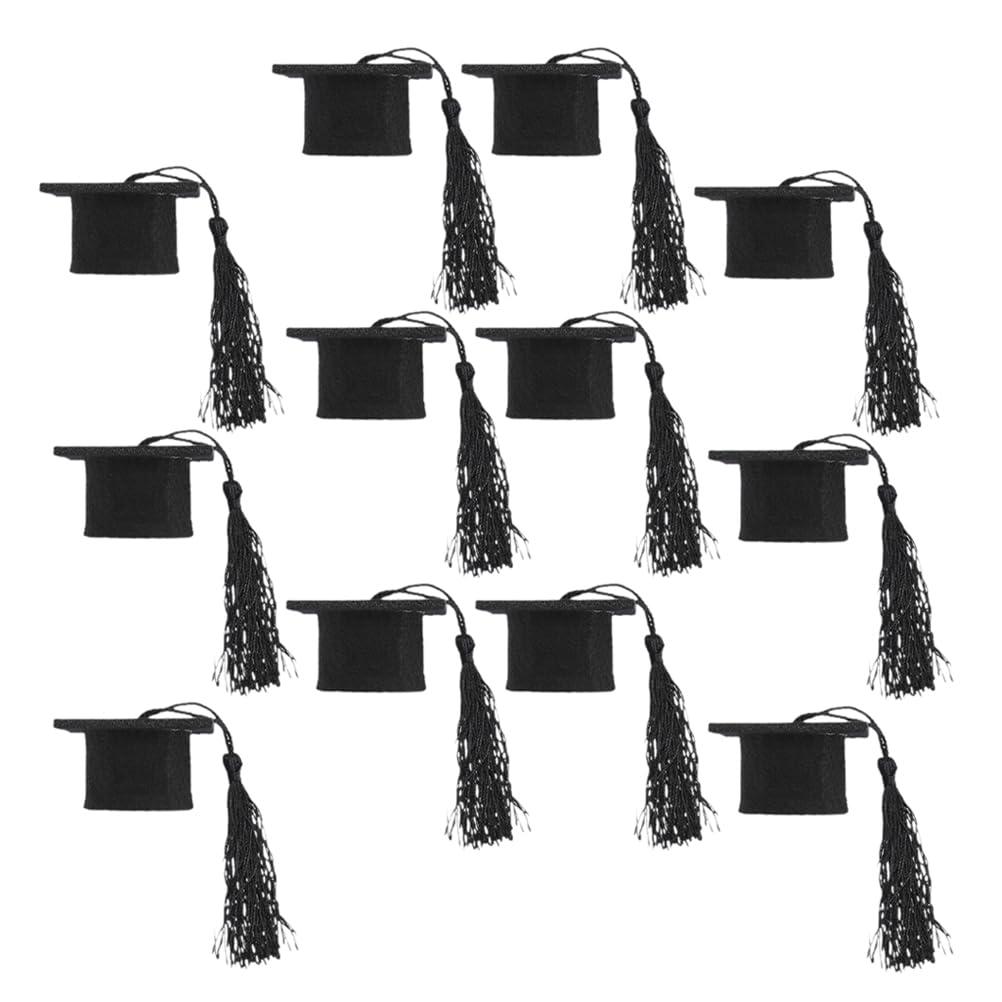 LUOZZY LUOZZY 12 Pcs Mini Graduation Cap Bottle Toppers Graduation Wine Bottle Caps Graduation Bouquet Decorations (Black Tassel)