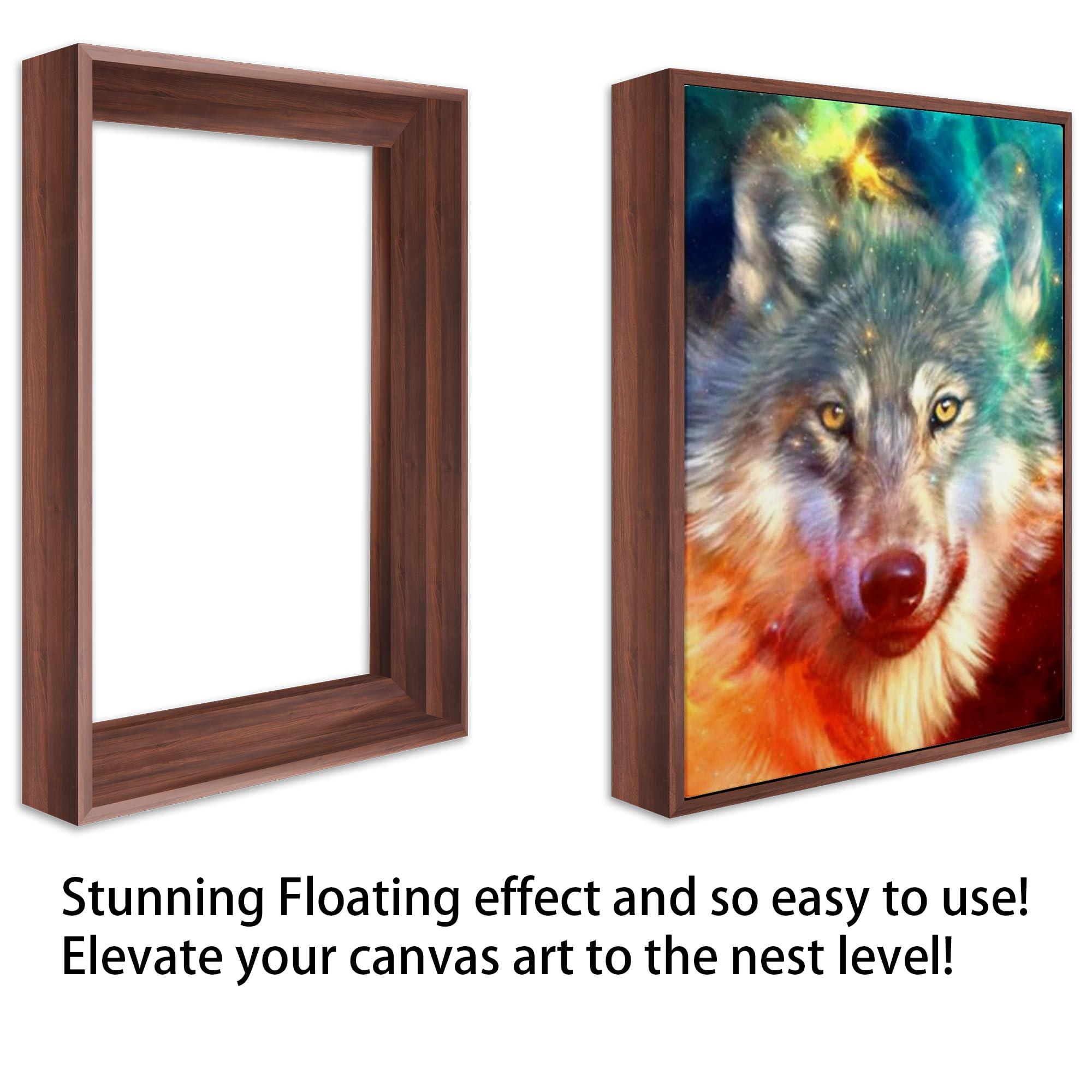 HomeLoft Basics Wood-Look Canvas Floating Frame for Removable Stretched Canvas Wall Art - 1 1/4 Inches Deep Picture Frames for Home Wall Decor