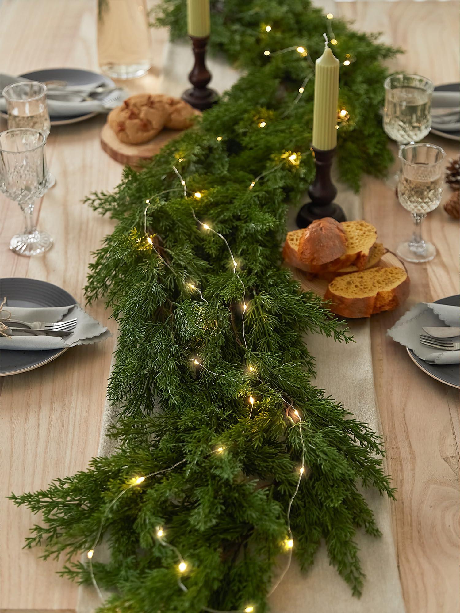 PARTY JOY 6FT PARTY JOY Seasonal Artificial Christmas Garland with Lights Pine Needle Cypress Garland for Holiday Winter Indoor Outdoor Decor