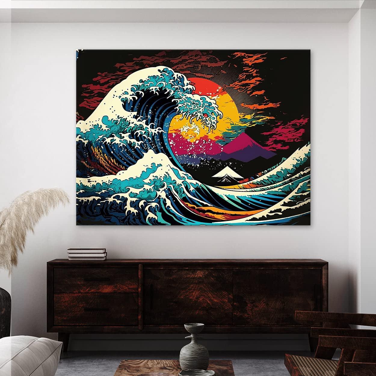 Sense Canvas Sense Canvas Pop Art Hokusai The Great Wave 7 Canvas Art - Home Decor Wall Art Print Poster Painting Large 40x30 / 0.75\"