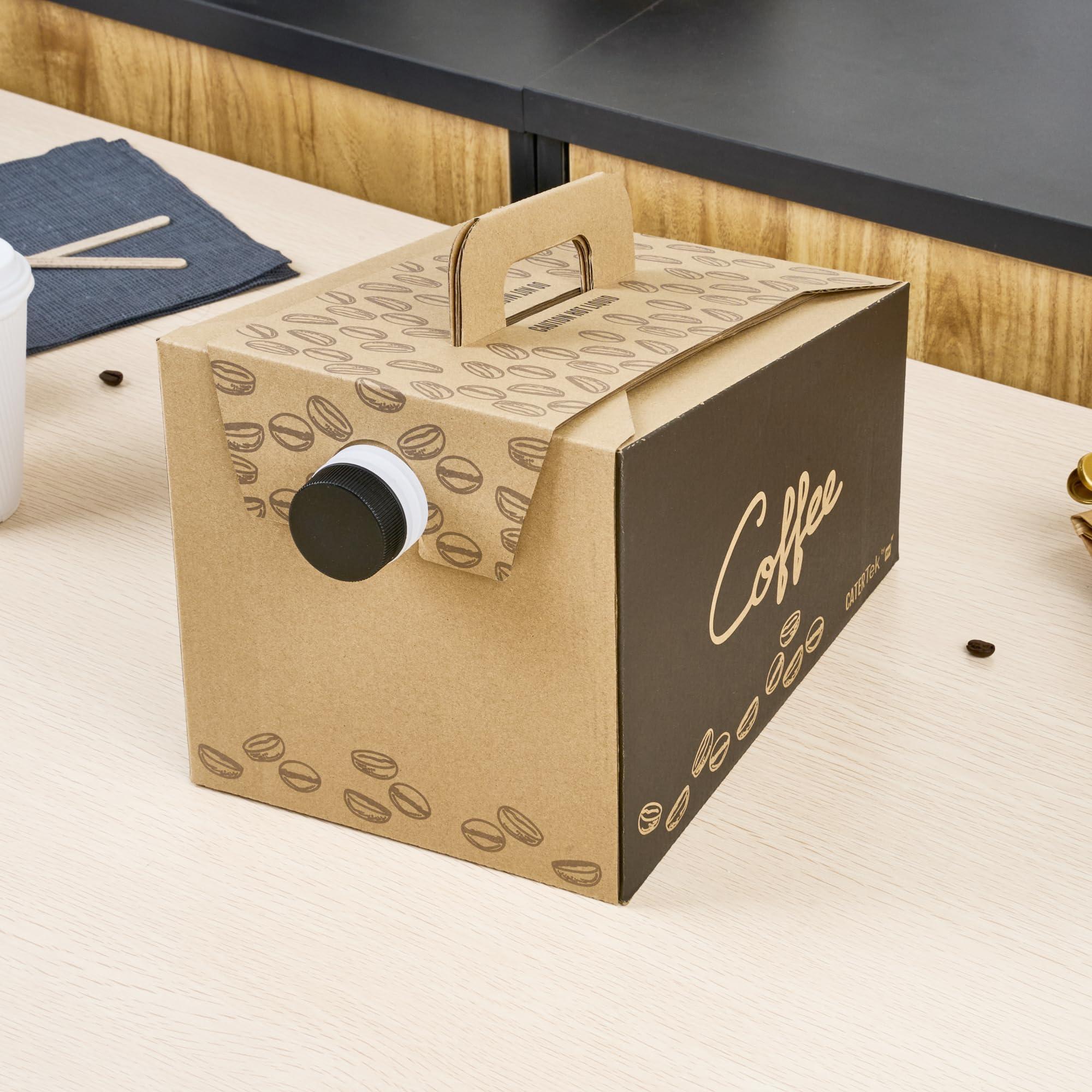 Restaurantware Restaurantware-12 x 7.5 x 8.5 Inch 96 Ounce Disposable Coffee Dispensers, 10 Insulated Coffee Take Out Containers - Built-In Handle, Portable Design, Kraft With Black Paper Coffee To Go Boxes