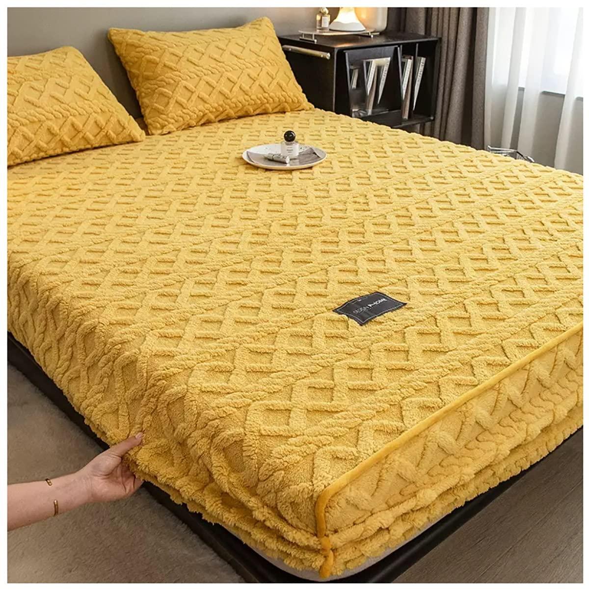 CYHCM Family Bedding King Size Fitted Sheets Bed Sheet Fitted King Deep Fitted Sheet King Size Bed Sheet Cover King Size Three Piece Set Non-Slip Washable (Color : Yellow, Size : 200x220cm)
