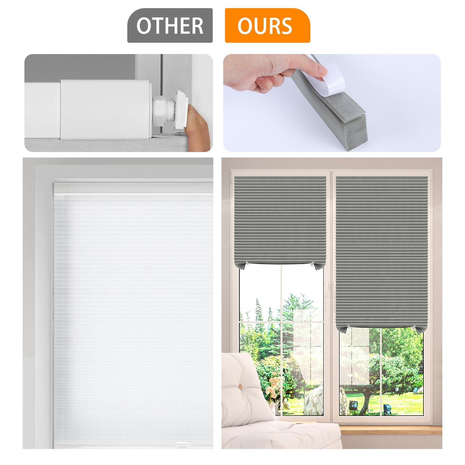 Jlong Paper Blackout Shades for Indoor Windows Temporary Cordless Paper Pleated Adhesive Blinds No Drill Privacy Fabric Window Coverings Stick on Blinds No Tools Curtains (1, Grey, WxH/47x83Inches)