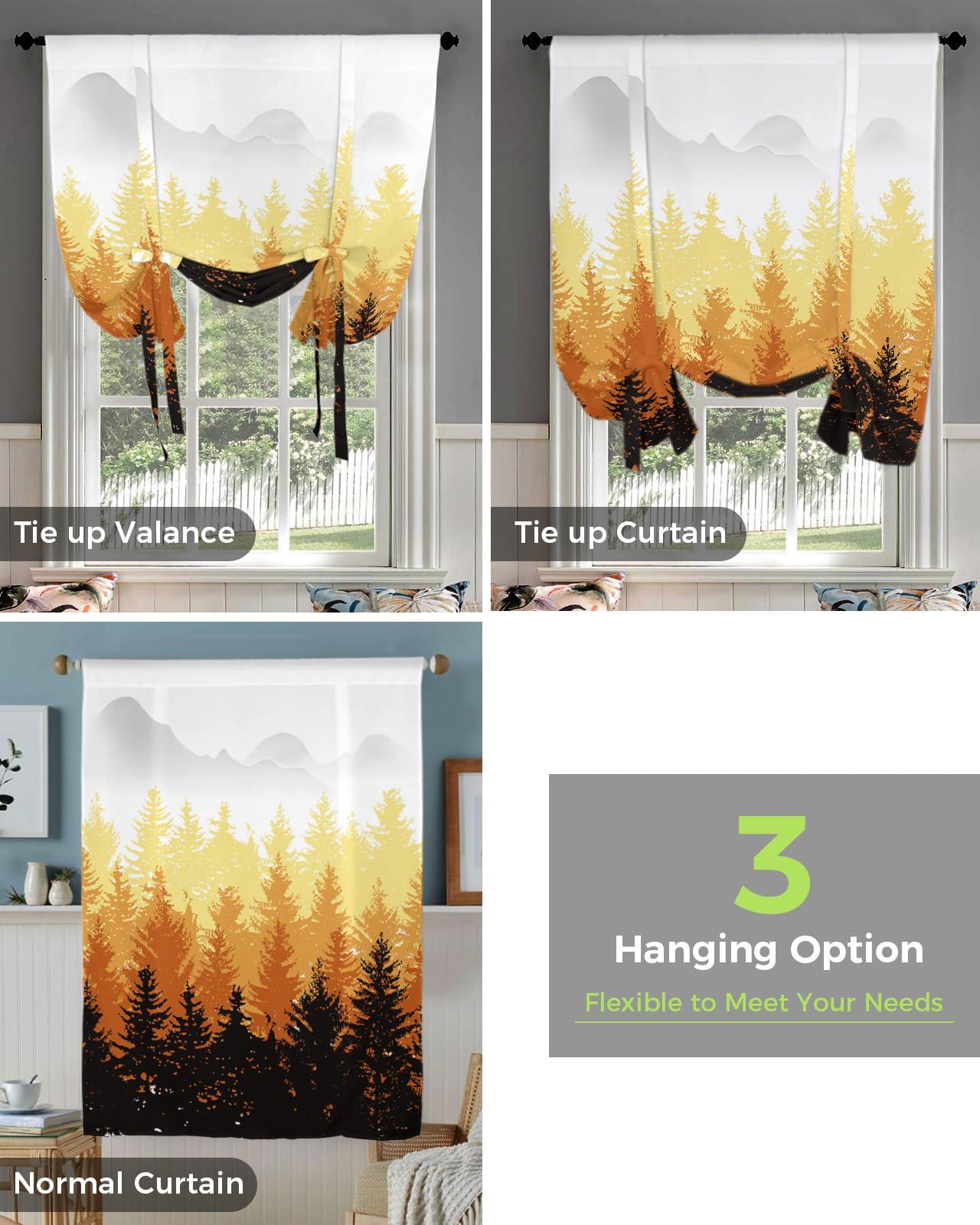 Yukro Yukro Tie Up Curtains Window Shades, Fall Forest Silhouette Orange Art Oil Painting Rod Pocket Tie Up Window Shade, Adjustable Balloon Curtain Shade for Blinds Kitchen Bathroom, 1 Panel, 42"x45"