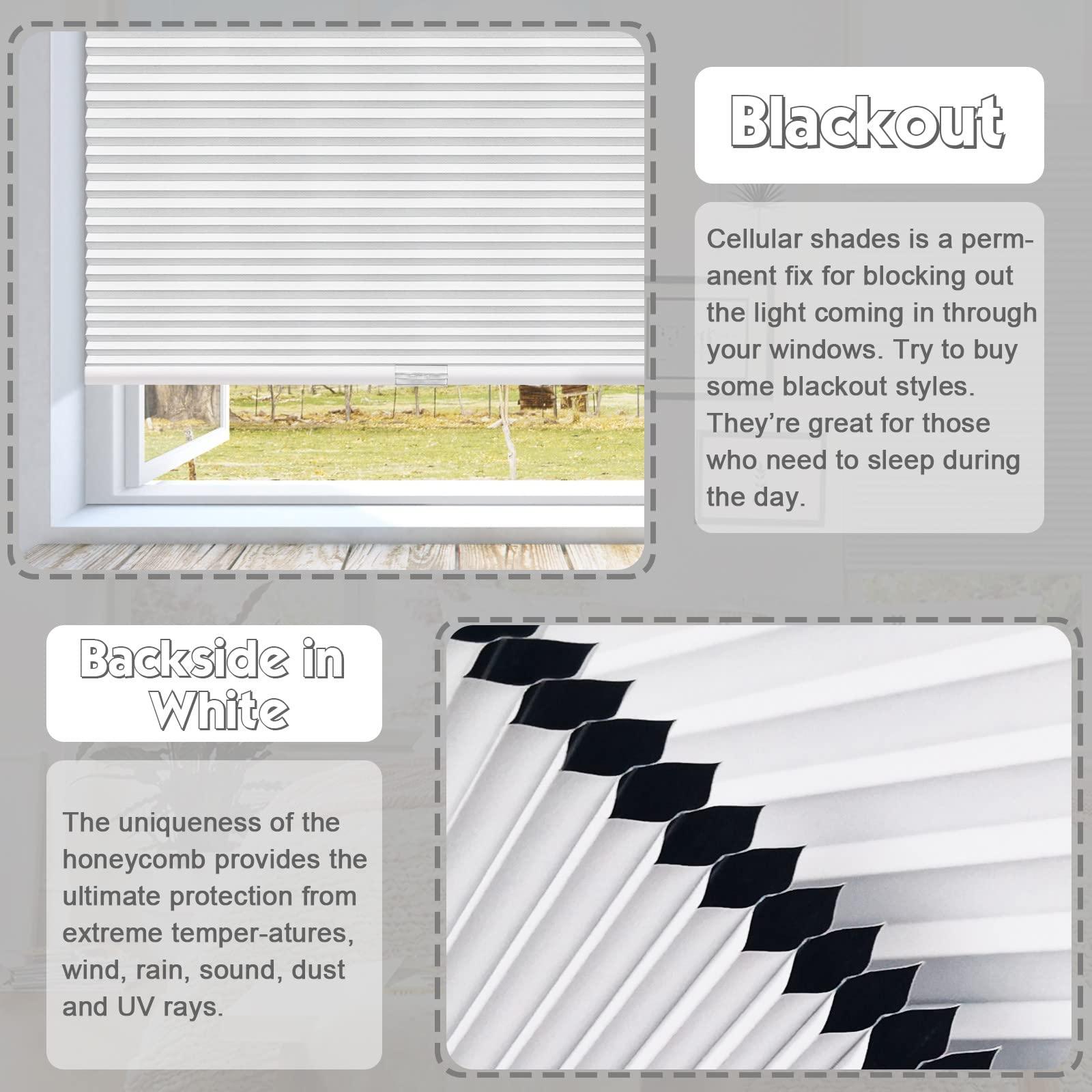 Keego Keego Top Down Bottom Up Window Blinds Cordless Blackout Blinds for Windows-Custom Cut to Size Noise Cancelling Window Blinds & Shades for Home Kitchen Bedroom Office (White, 24" W x 56" H)