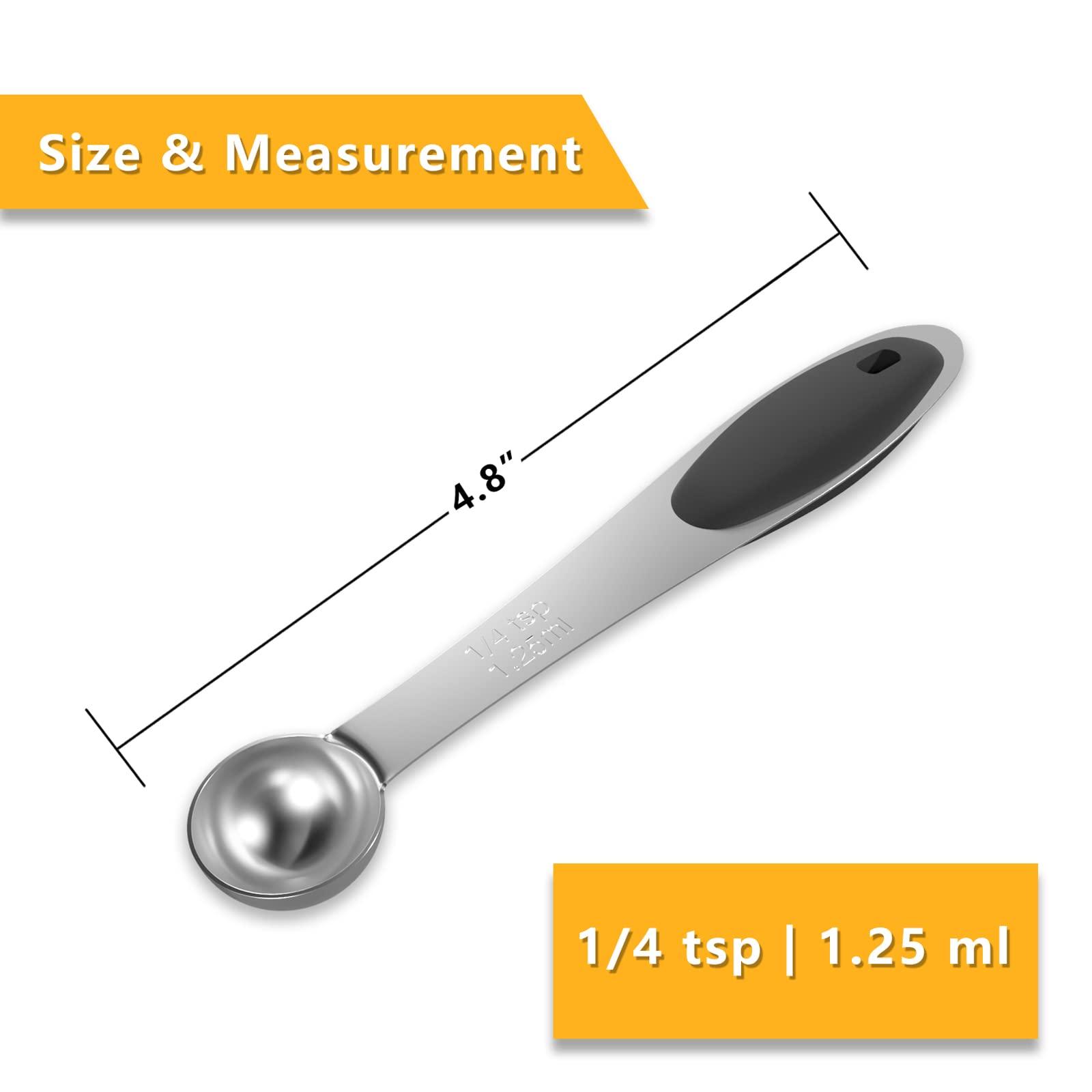 LEIFENY LEIFENY 2PCS 1/4 Tsp(1.25ml) Single Measuring Spoon with Black Silicone Grip, Stainless Steel Individual Measure Scoop Only