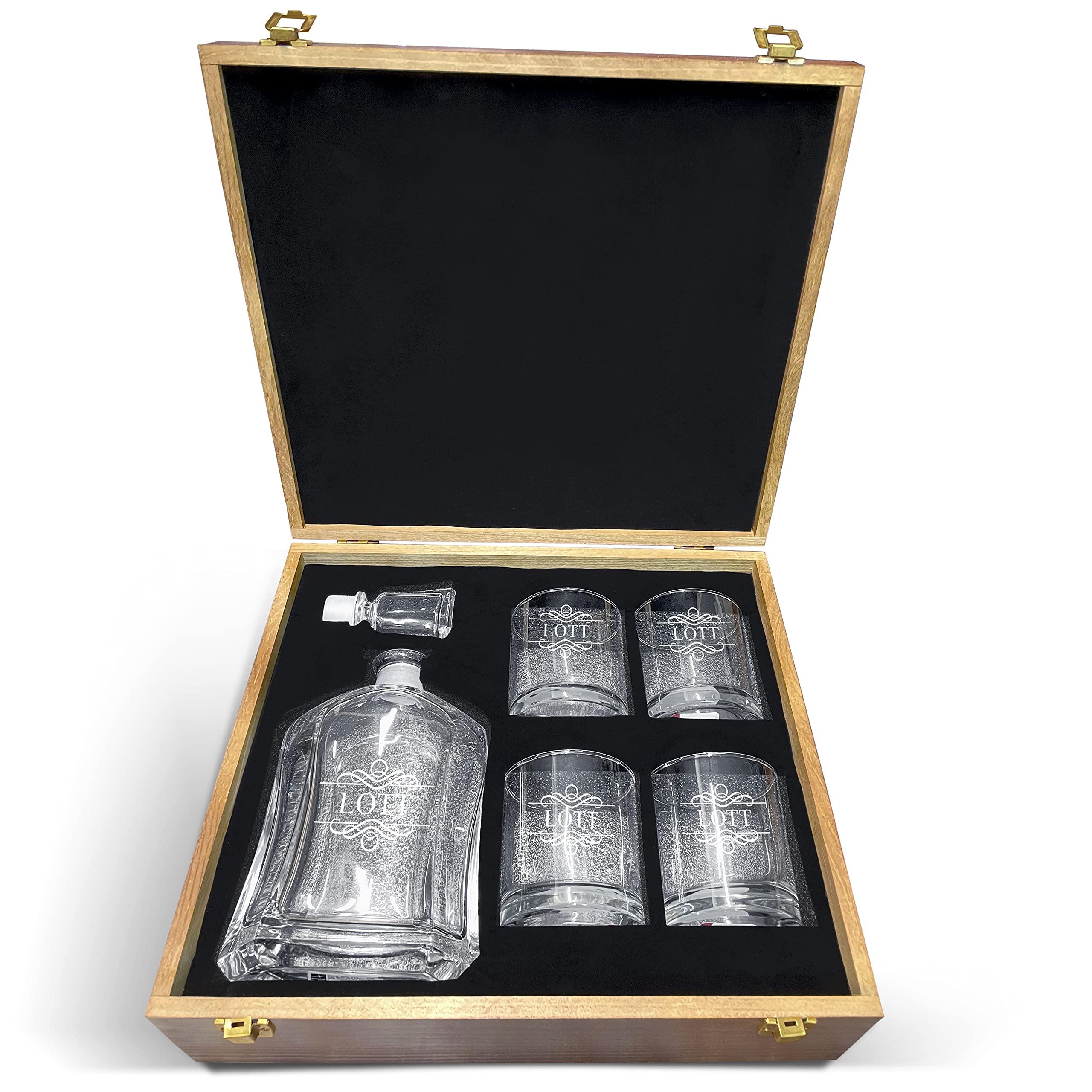 Krezy Case Krezy Case Whiskey Decanter Set with Glasses, Personalized Decanter in Wood Box for Groomsmen or Husband