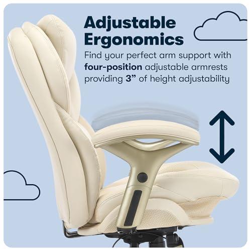 Serta Serta Ergonomic Executive Office Chair Motion Technology Adjustable Mid Back Design with Lumbar Support, Ivory Bonded Leather