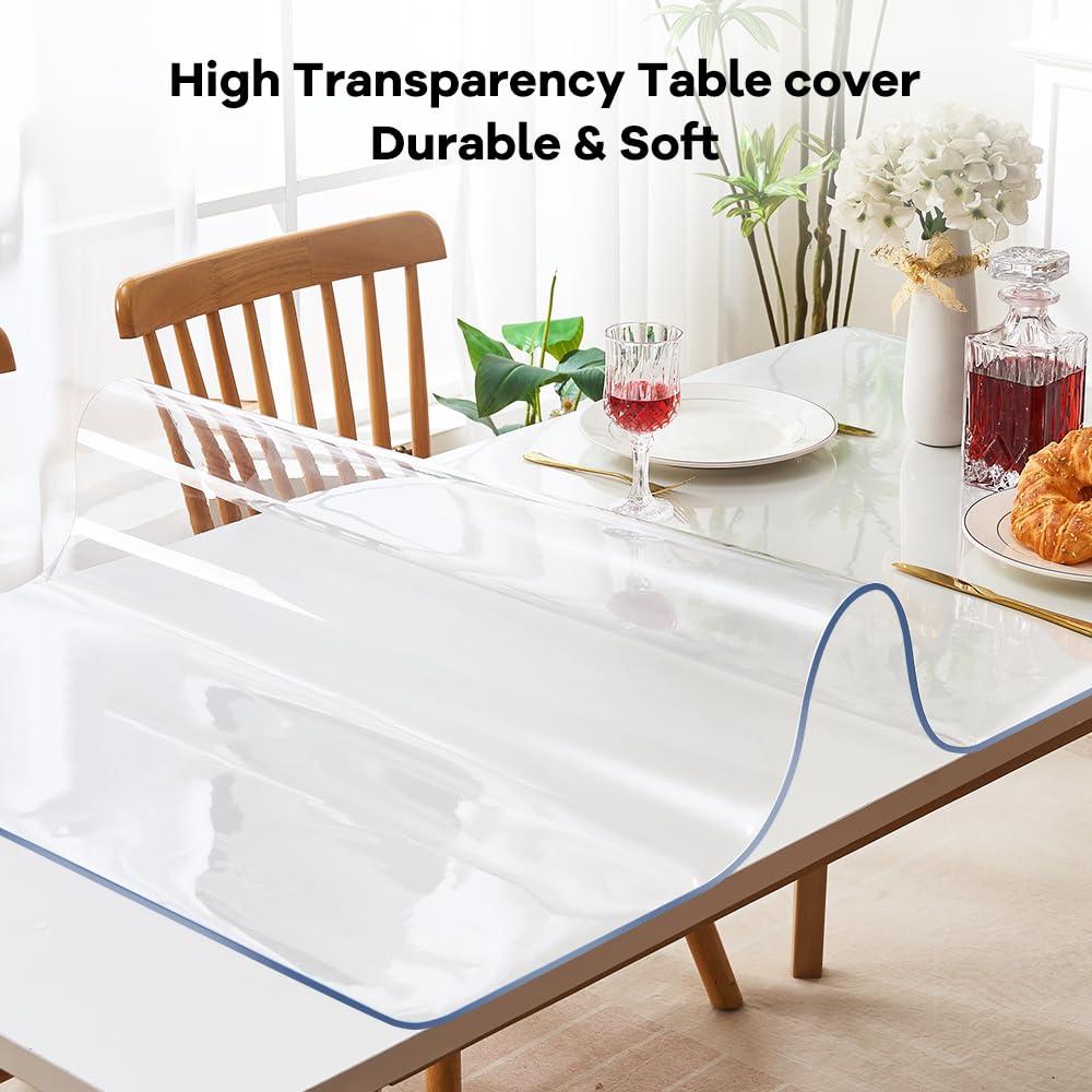 SPLENDEFUL Clear PVC Table Protector 32x44\" Crystal Vinyl Table Pad Wood Furniture Screen Protection Plastic Table Top Pad for Coffee Table TV End Cabinet Table Dining Table Waterproof Non-Slip Desk Cover Pad