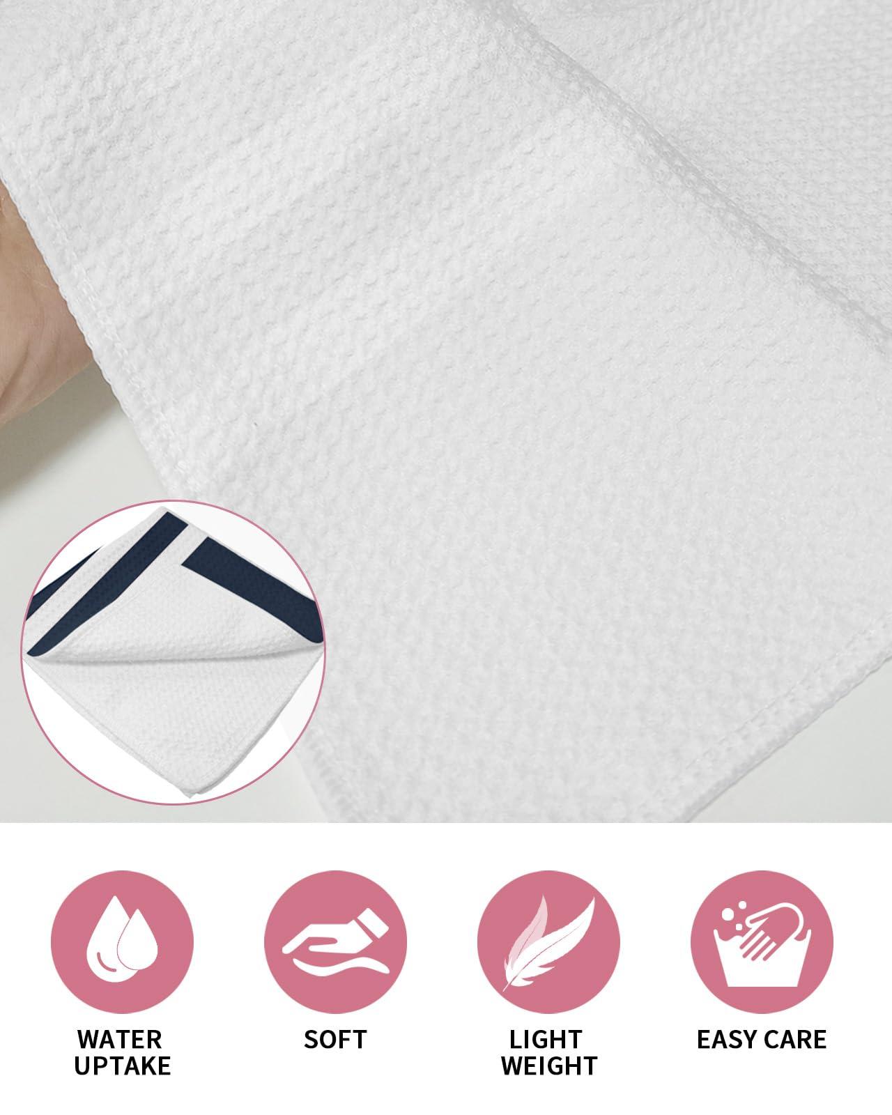 Falaniique Navy Waffle Kitchen Dish Towels Set of 2,Super Absorbent & Quick Dry Hair Hand Bath Tea Golf Microfiber Towel,Soft Gym Towel Cleaning Dish Washcloth,Summer Beach Blue Stripes Nautical Anchor 12\"x12\"