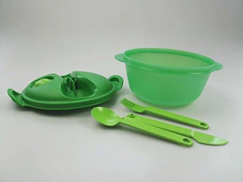 Tupper Tupperware Hot Food On the Go Container 6.25 Cup with Cutlery Green