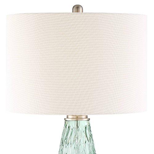 360 Lighting 360 Lighting Julia Modern Coastal Table Lamp 26.5\" High Textured Seafoam Green Glass Brushed Nickel Silver Off-White Drum Shade for Living Room Bedroom Beach House Bedside Nightstand Home