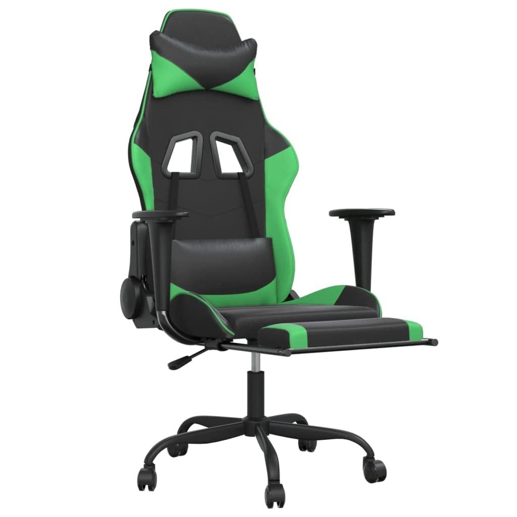PSFANMZX Massage Gaming Chair with Footrest,Gaming Chair with Footrest,Gaming Chair,Office Chair with Foot Rest,Gaming Chairs for Adults,for Office,Study Room,Game Room, Black&Green Faux Leather