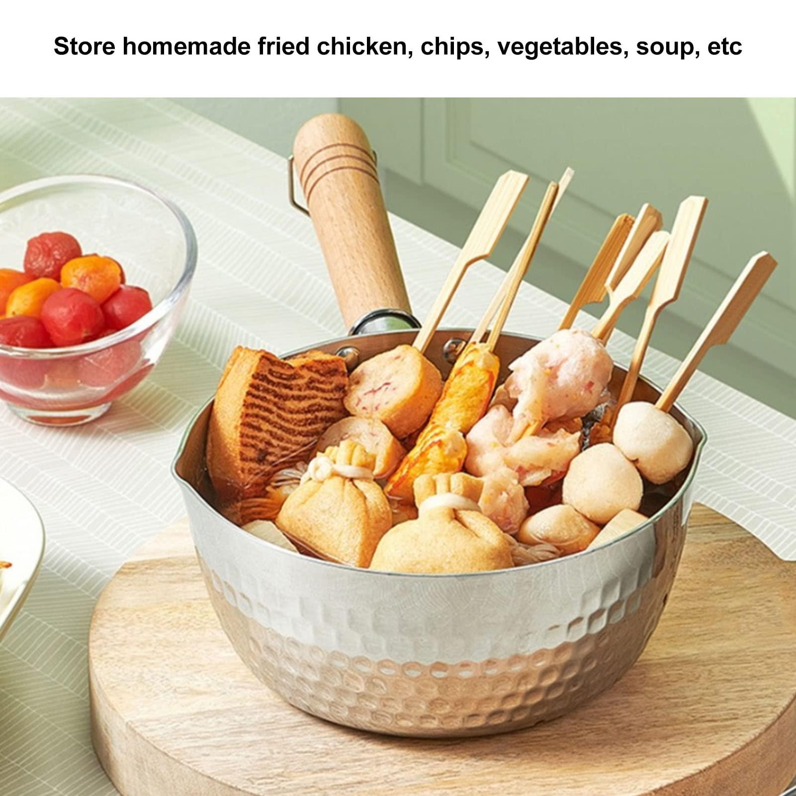 lvifloae Stainless Steel Crock Pot with Glass Lid with Lid and Wooden Handle Saucepan Traditional Japanese Snow Pot for Cooking, Noodles, Soups, Hot Milk 20 Cm