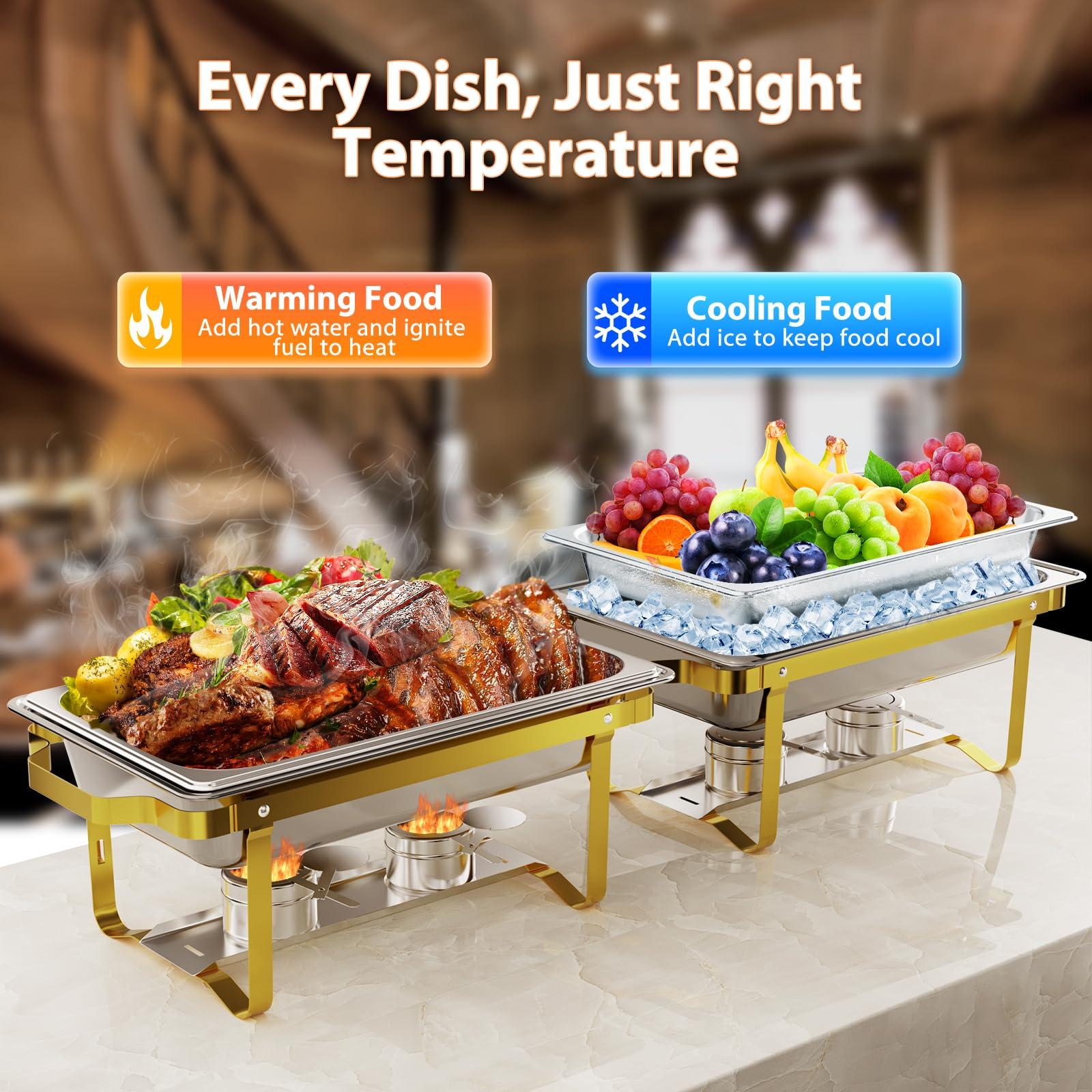 ROOMTEC ROOMTEC Chafing Dishes for Buffet 4 Pack, 8QT 304 Stainless Steel Chafing Dish Buffet Set, Chafers and Buffet Warmers Sets for Birthday, Wedding, Rolled-Edge Design, Gold and Silver