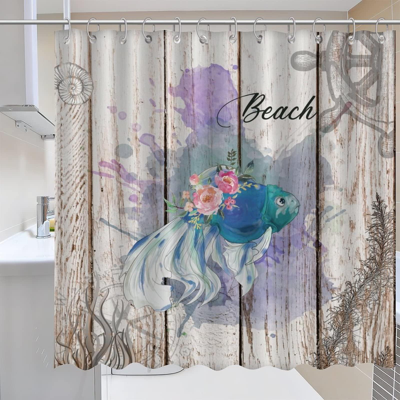 COVOME Modern Nautical Beach Ocean Theme Underwater Fish Shower Curtain Polyester Fabric Bathroom Shower Curtain for Bathroom Sea Animal Turtle Octopus Crab Bathroom Curtain Machine Washable 72x72 Inch