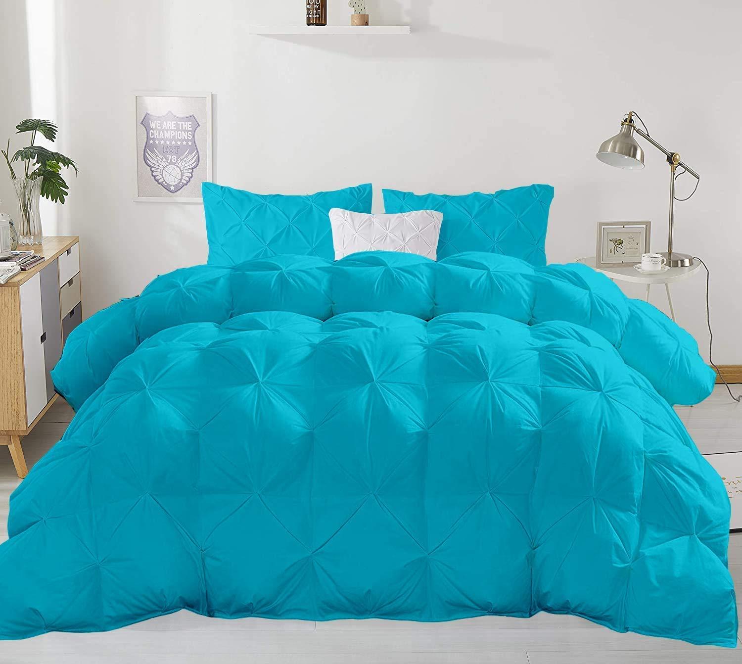 High Kotton All Season Comforter Summer Cooling 3 Piece Comforter Twin/TwinXL Size, Exquisite Pinch Pleat Design, Premium Baffle Box, 800 Thread Count 100% Egyptian Cotton - Turquoise Blue