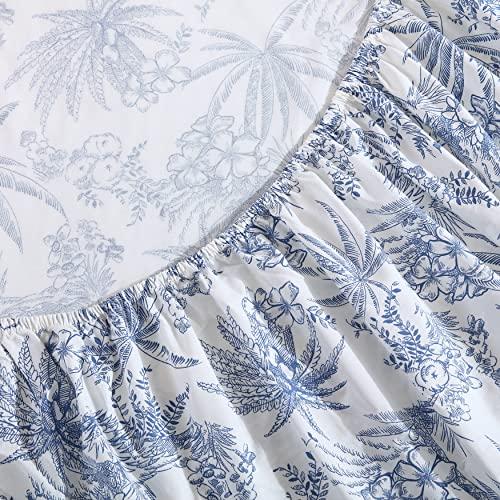 Tommy Bahama Tommy Bahama - Queen Sheets, Cotton Percale Bedding Set, Crisp & Cool, Stylish Home Decor (Pen and Ink Palm Blue, Queen)